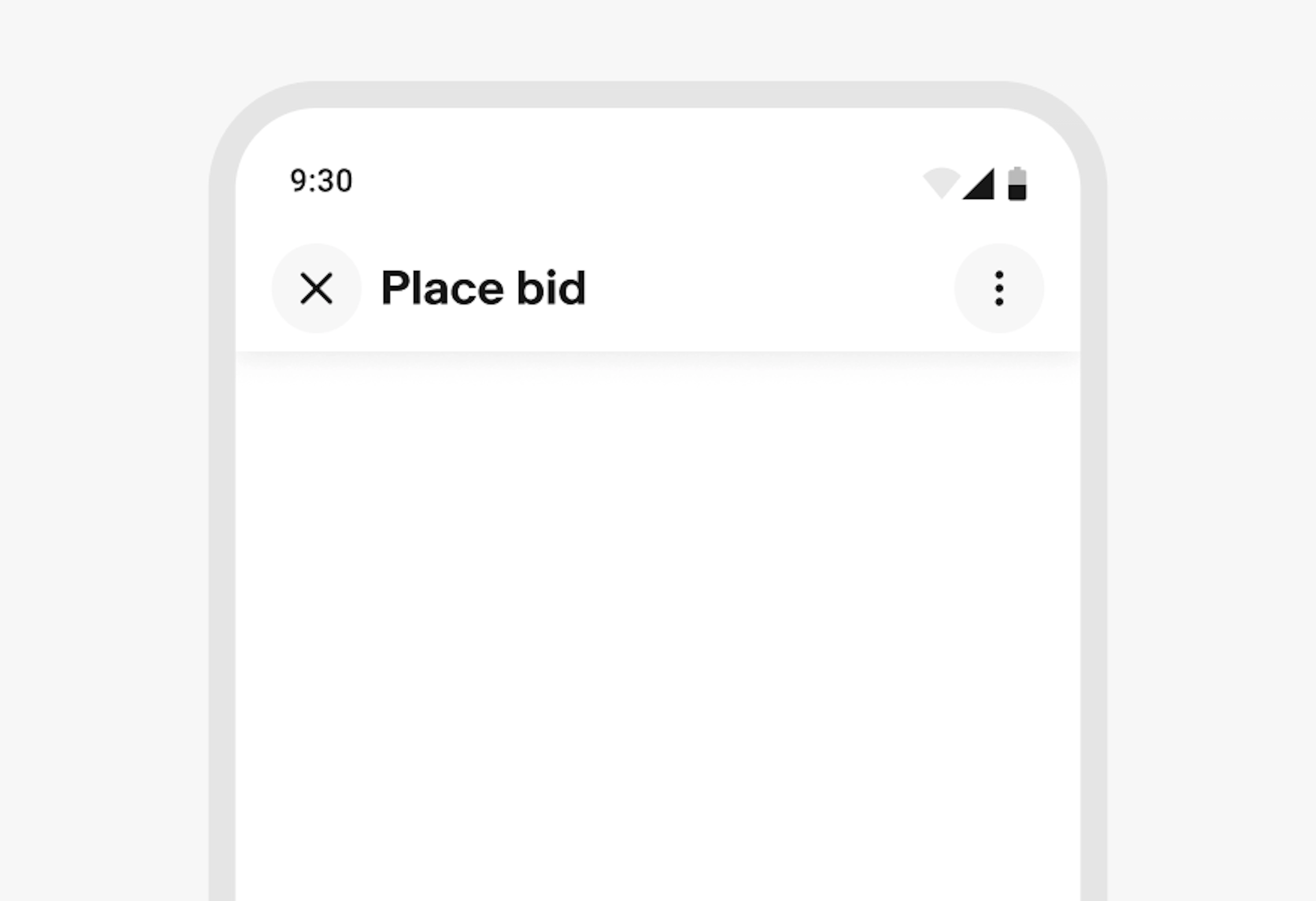 A navigation bar showing the correct position of a close button and overflow button