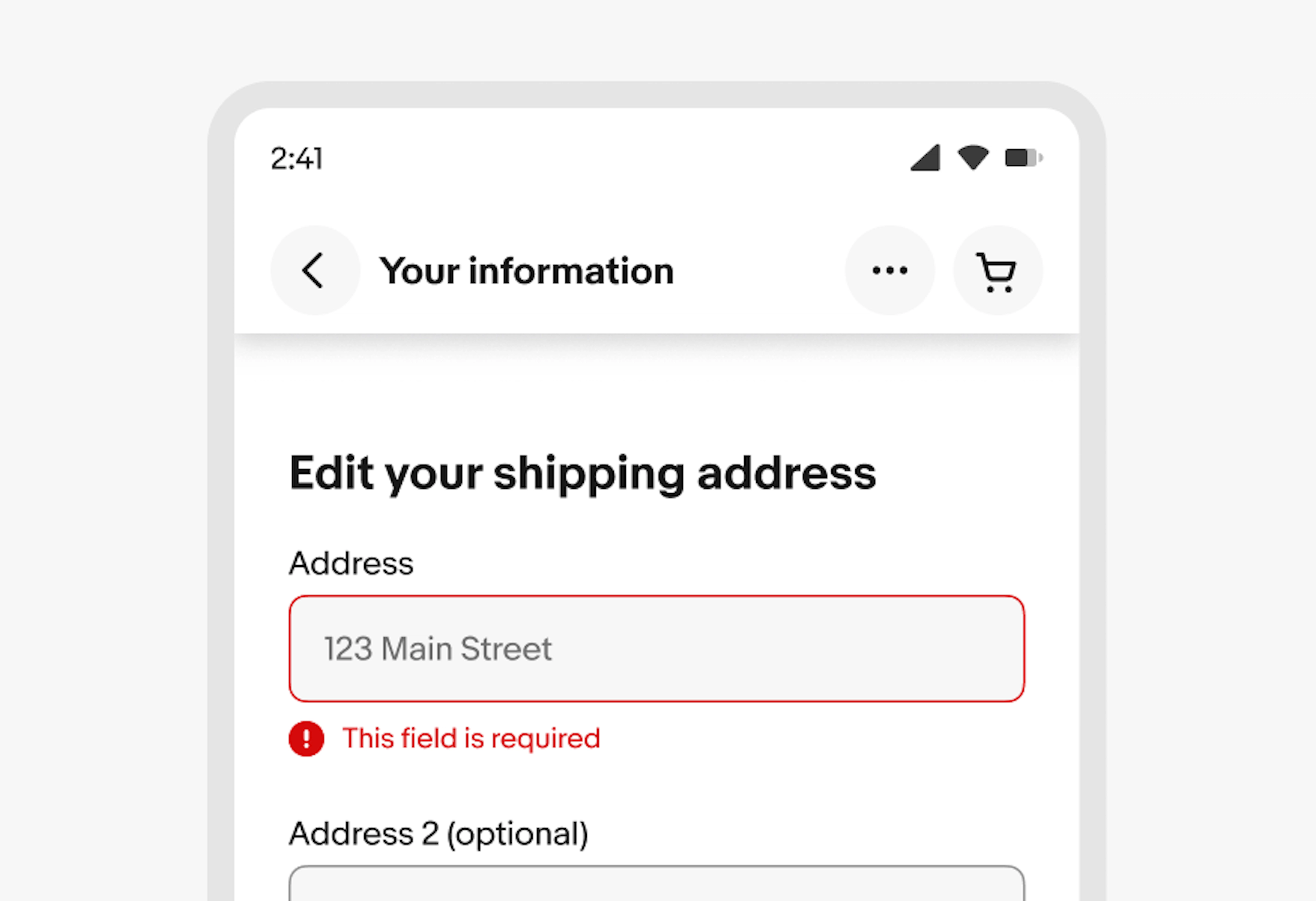 Error state of an input field with helper text "This field is required"