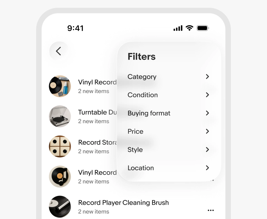A native iOS app screen improperly using a menu triggered from a filter button; menu is long and all items have a trailing submenu indicator