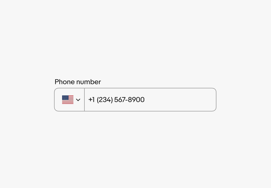 A full phone number ‘+1 (234) 567-8900’ is shown in the phone number field.