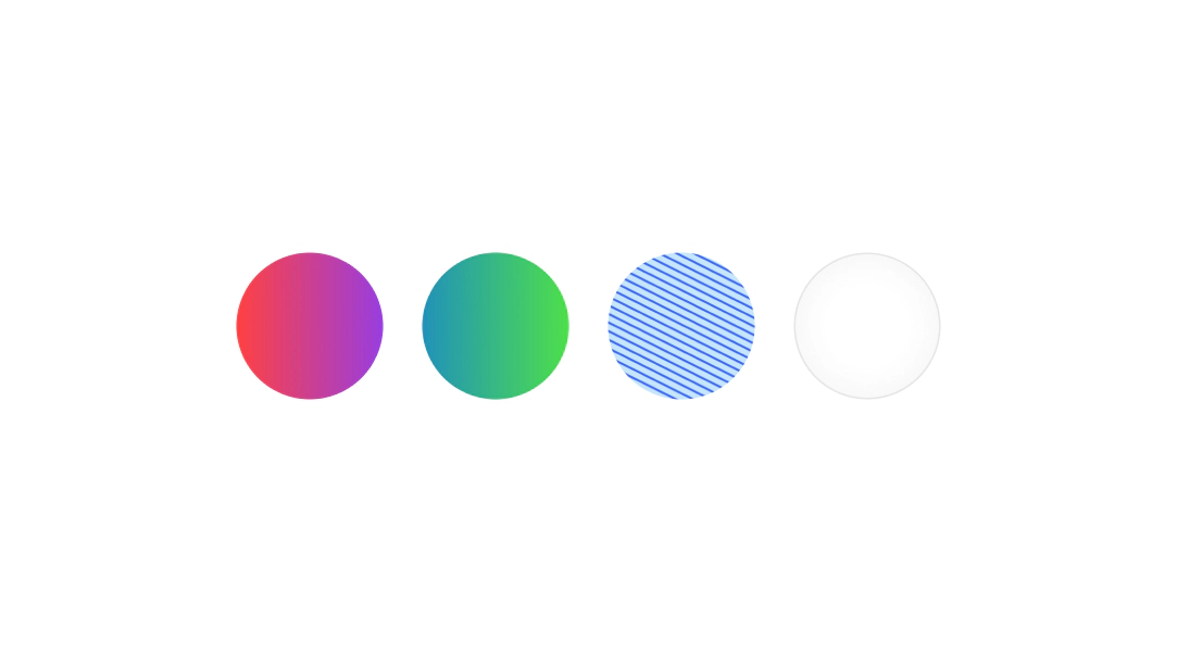 Four color swatches in a row including gradients, patterns, and scrims.