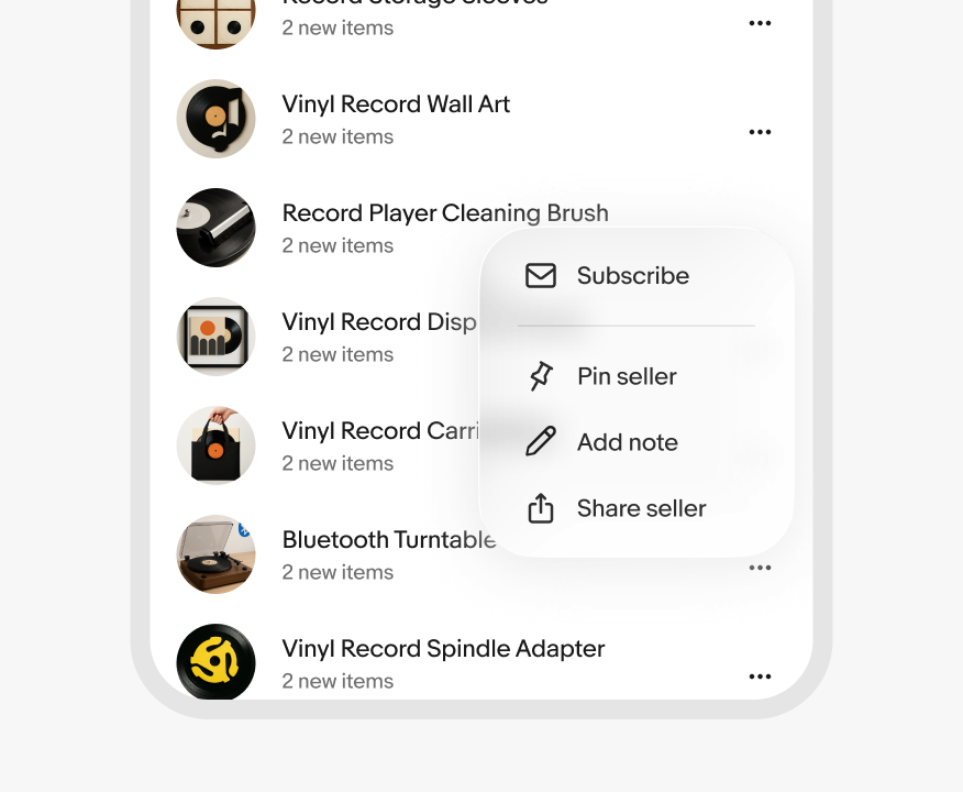 A native iOS app screen with a menu triggered by an overflow button on an item card