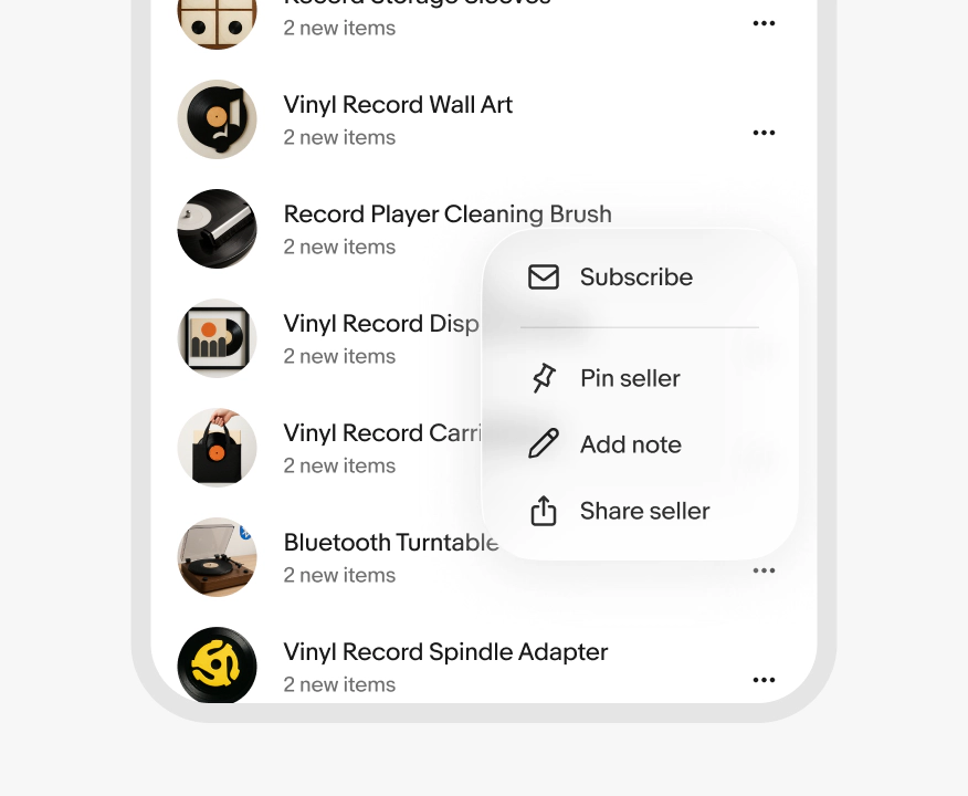 A native iOS app screen with a menu triggered by an overflow button on an item card
