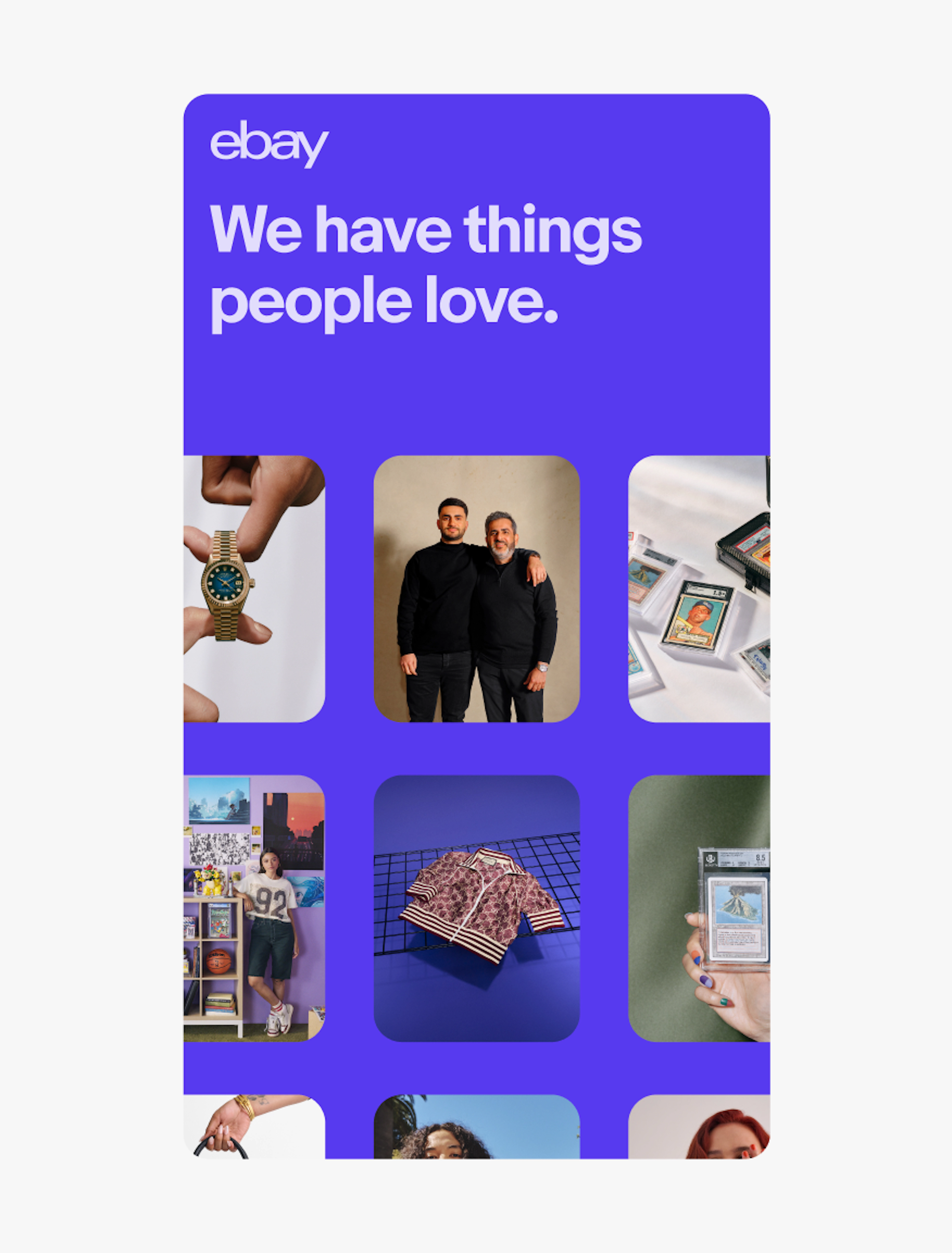 A vibrant purple social ad with a grid of images and tone-on-tone logo and headline.