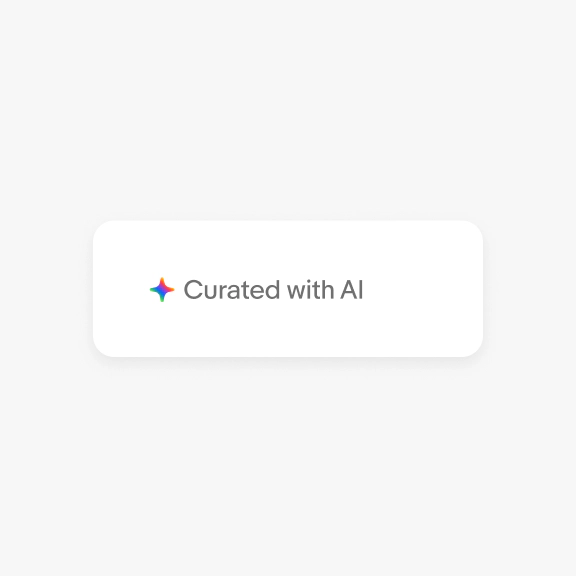 Example of a label that says “Curated with AI” with the the full spectrum icon in color as the lead icon.