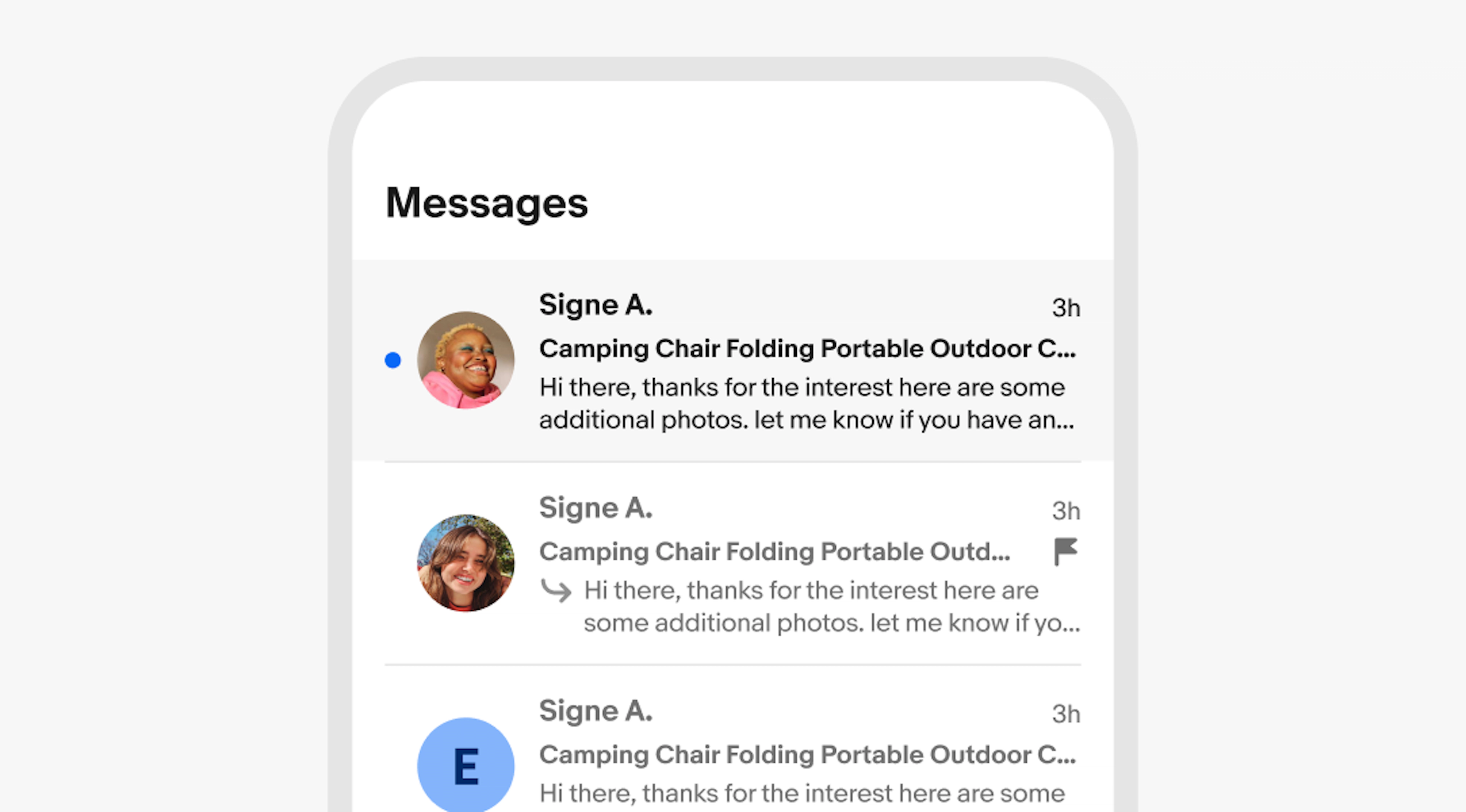 A list of messages with dividers enabled to further separate each message row.