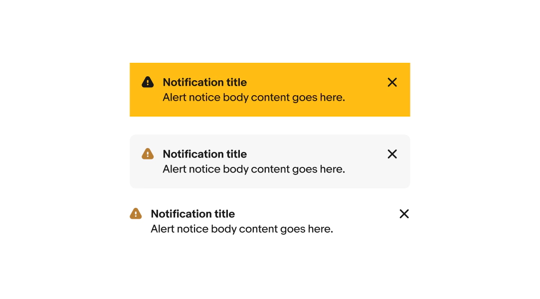 A page, section and inline notice stacked showing the warning variant.