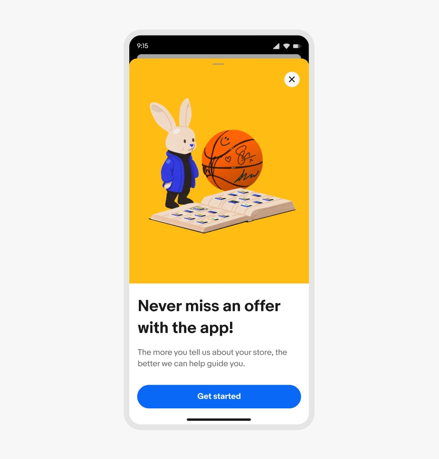 A light mode full sheet with the top half a collection of collectibles. This is illustrated against a yellow background.