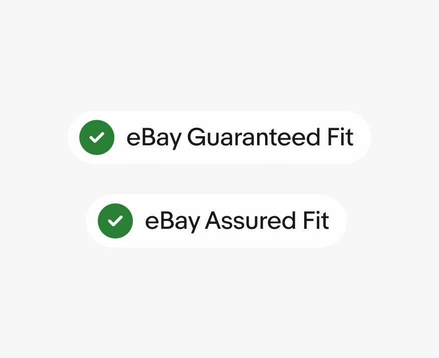 Two stacked Guaranteed Fit badges with filled green icons. Top reads “eBay Guaranteed Fit” and bottom reads “eBay Assured Fit”.
