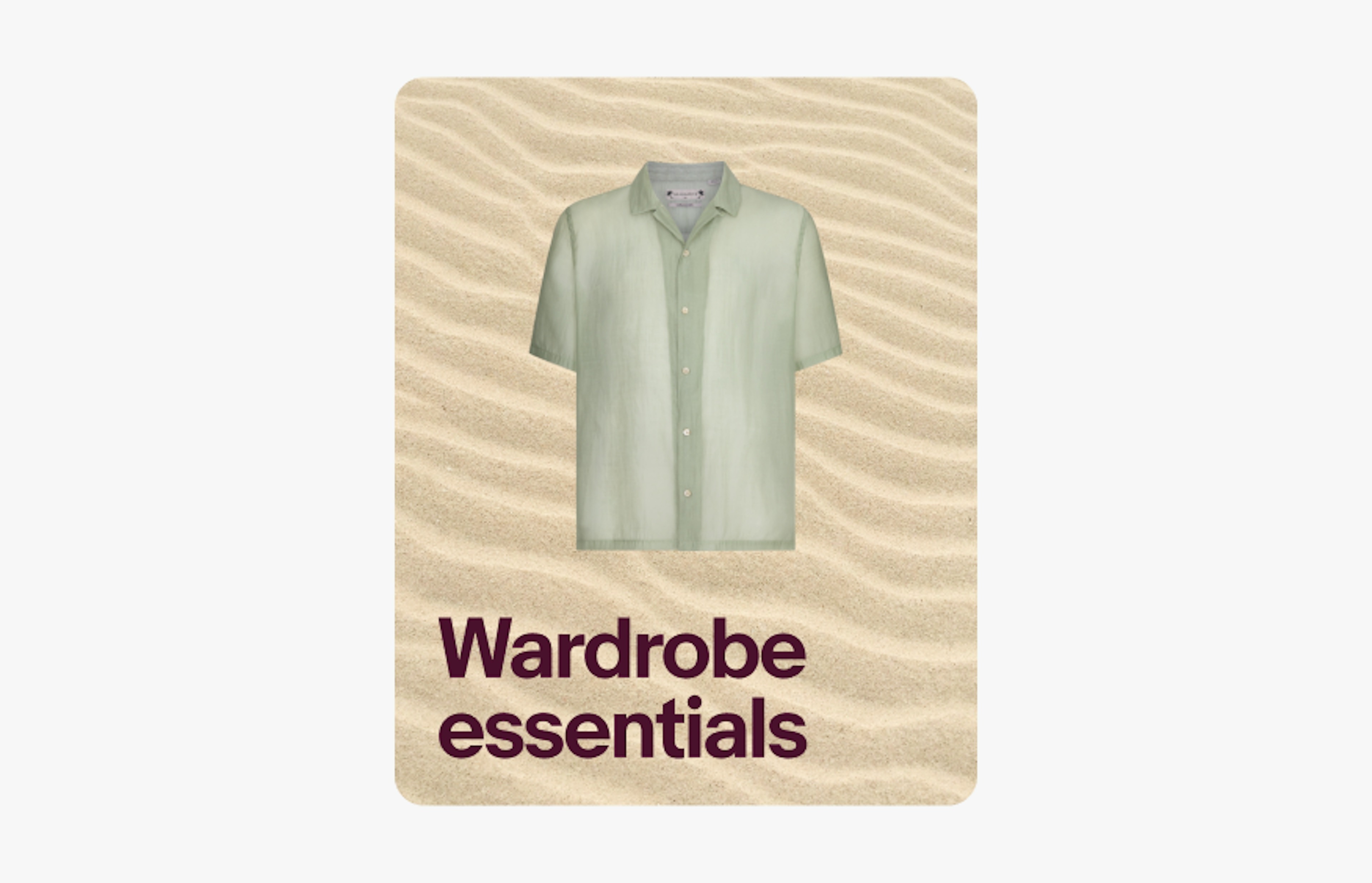 A slide with a drifting sand background and a cutout image of a light green button down shirt.