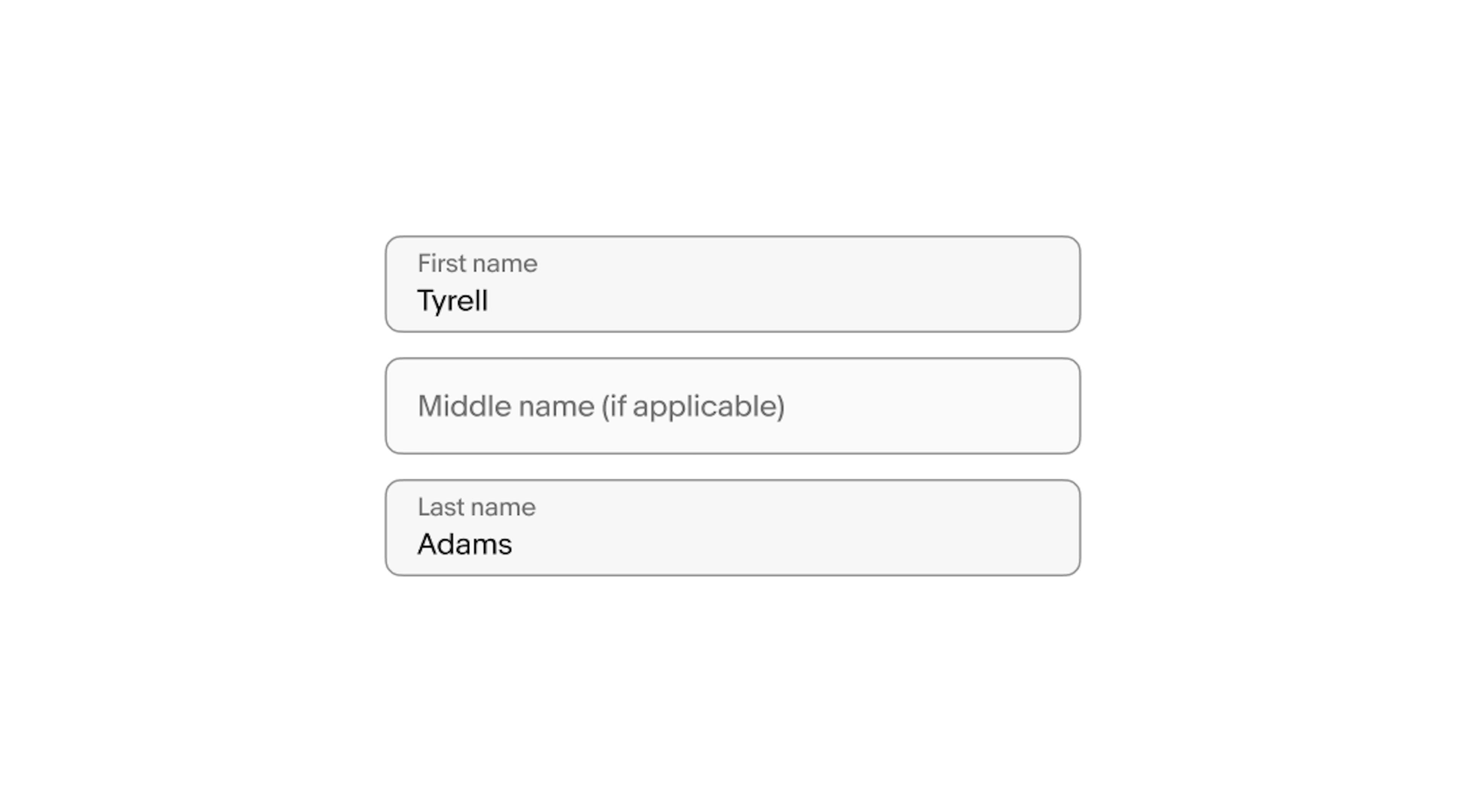 Three text fields. The first and last text fields have values entered, and the middle one has placeholder text.