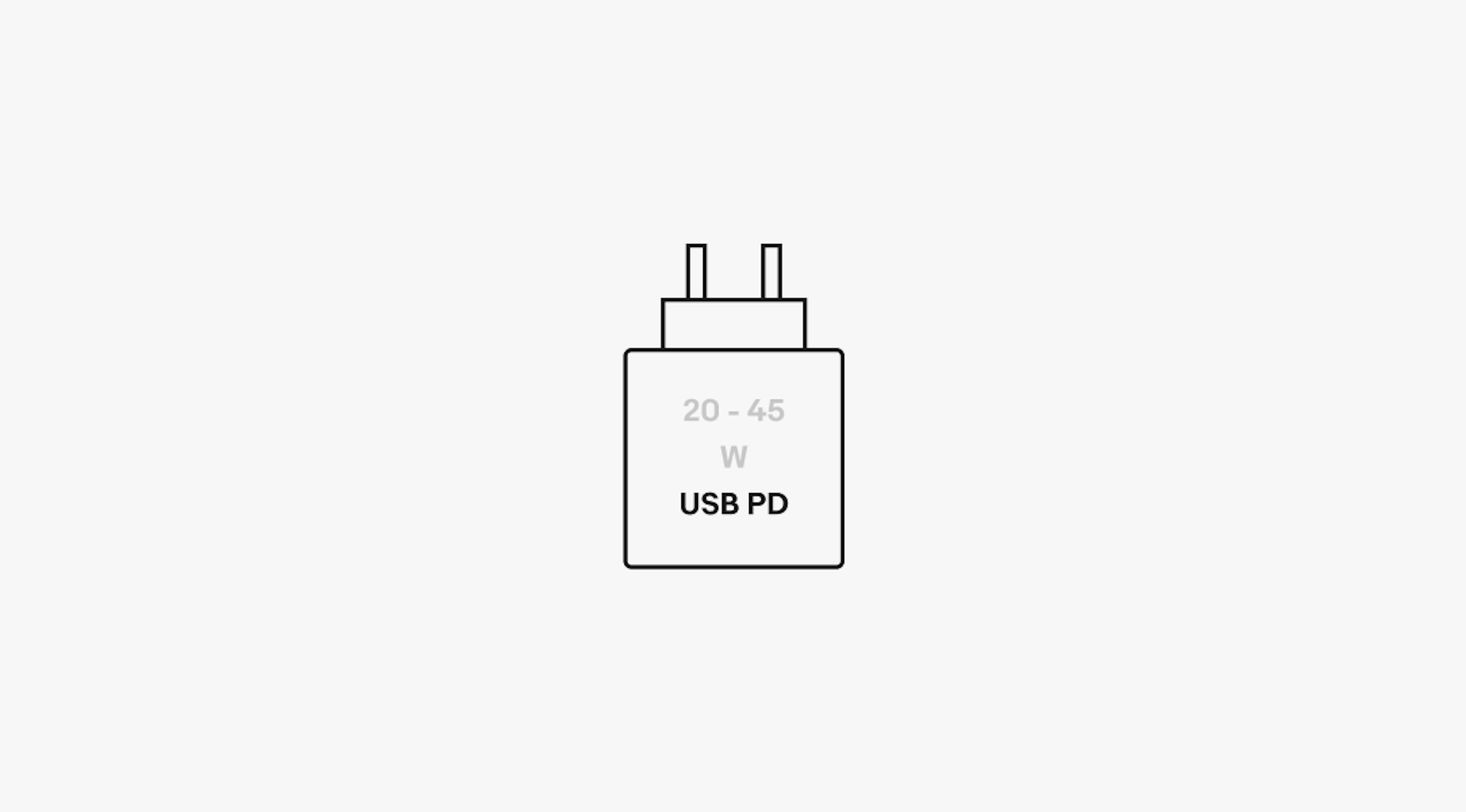 A single CCD charger details pictogram. Fast charging is represented by “USB PD”.