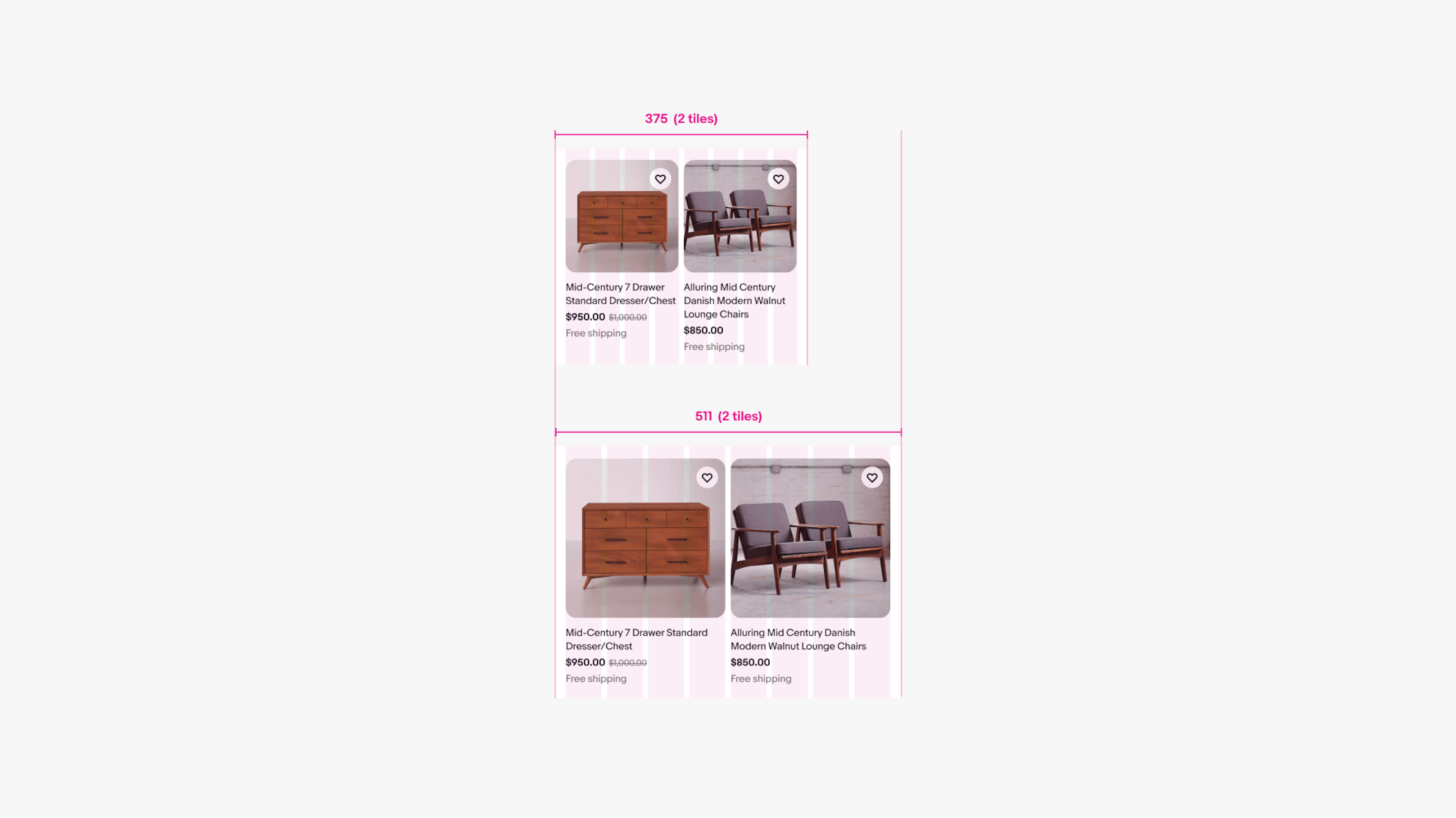 Small screen uniform grid layouts with 2 item tiles each.