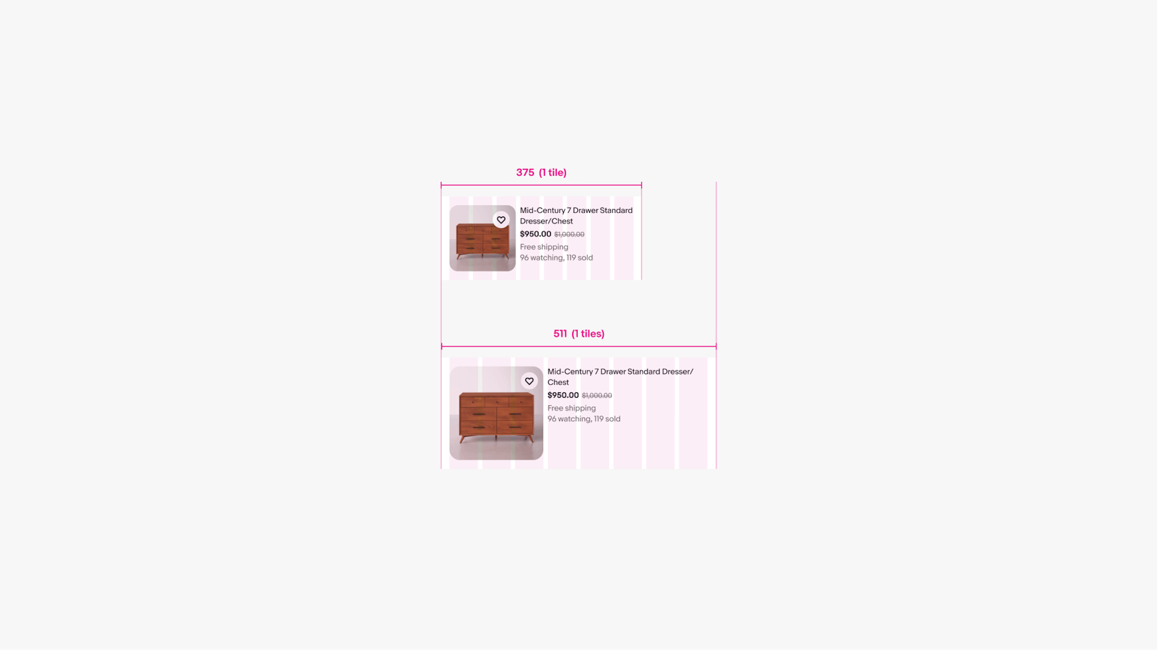 Small screen list grid layouts with 1 item tile each.