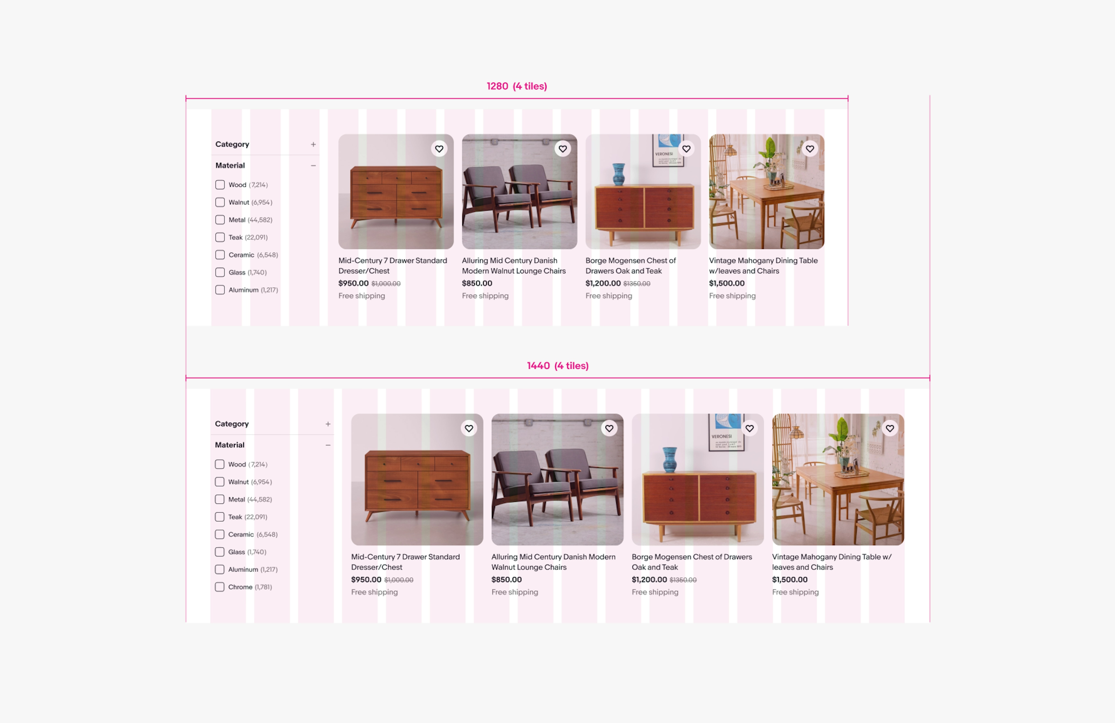 Large screen uniform grid layouts with 4 item tiles each.