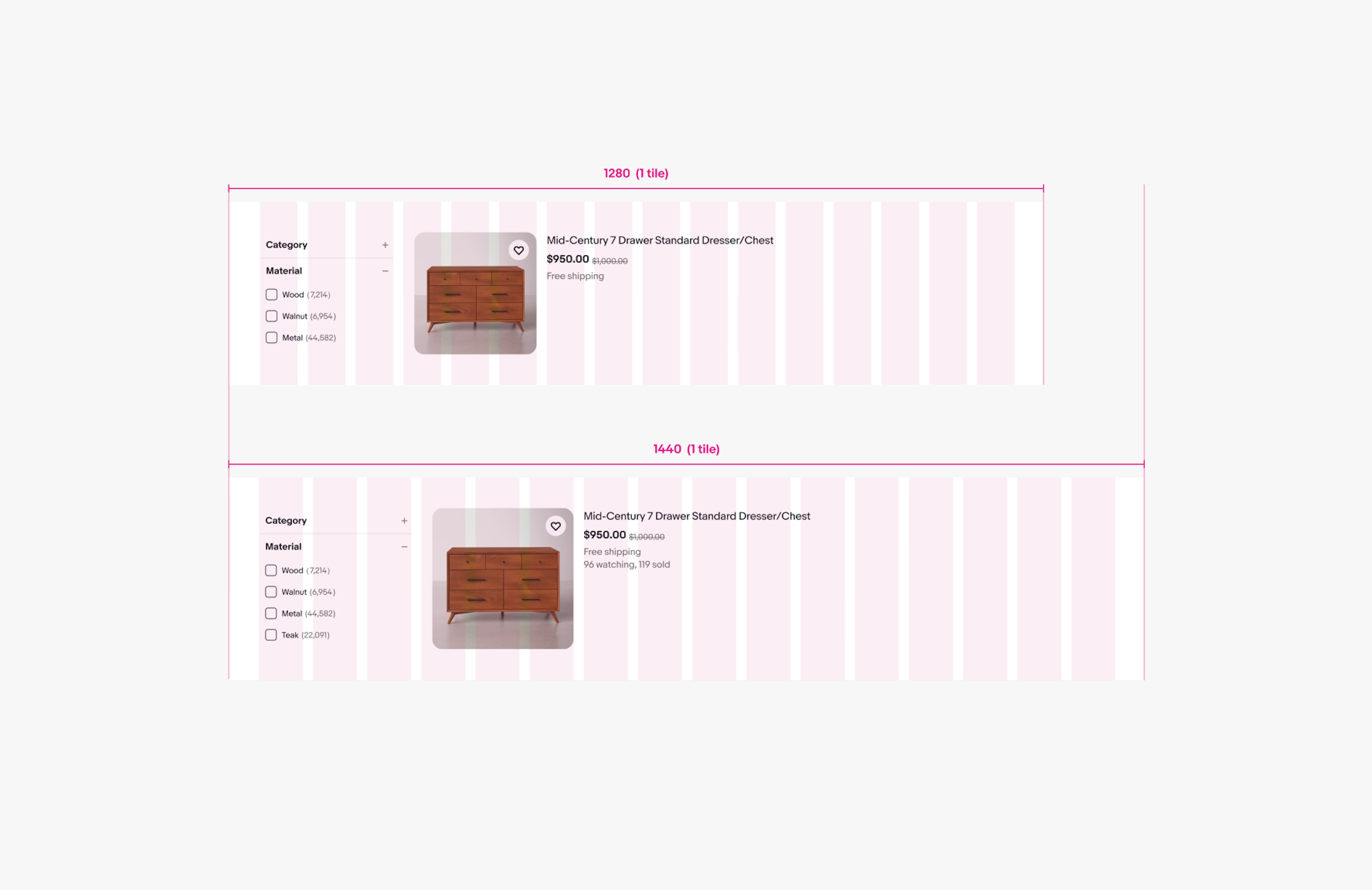 Large screen list grid layouts with 1 item tile each.