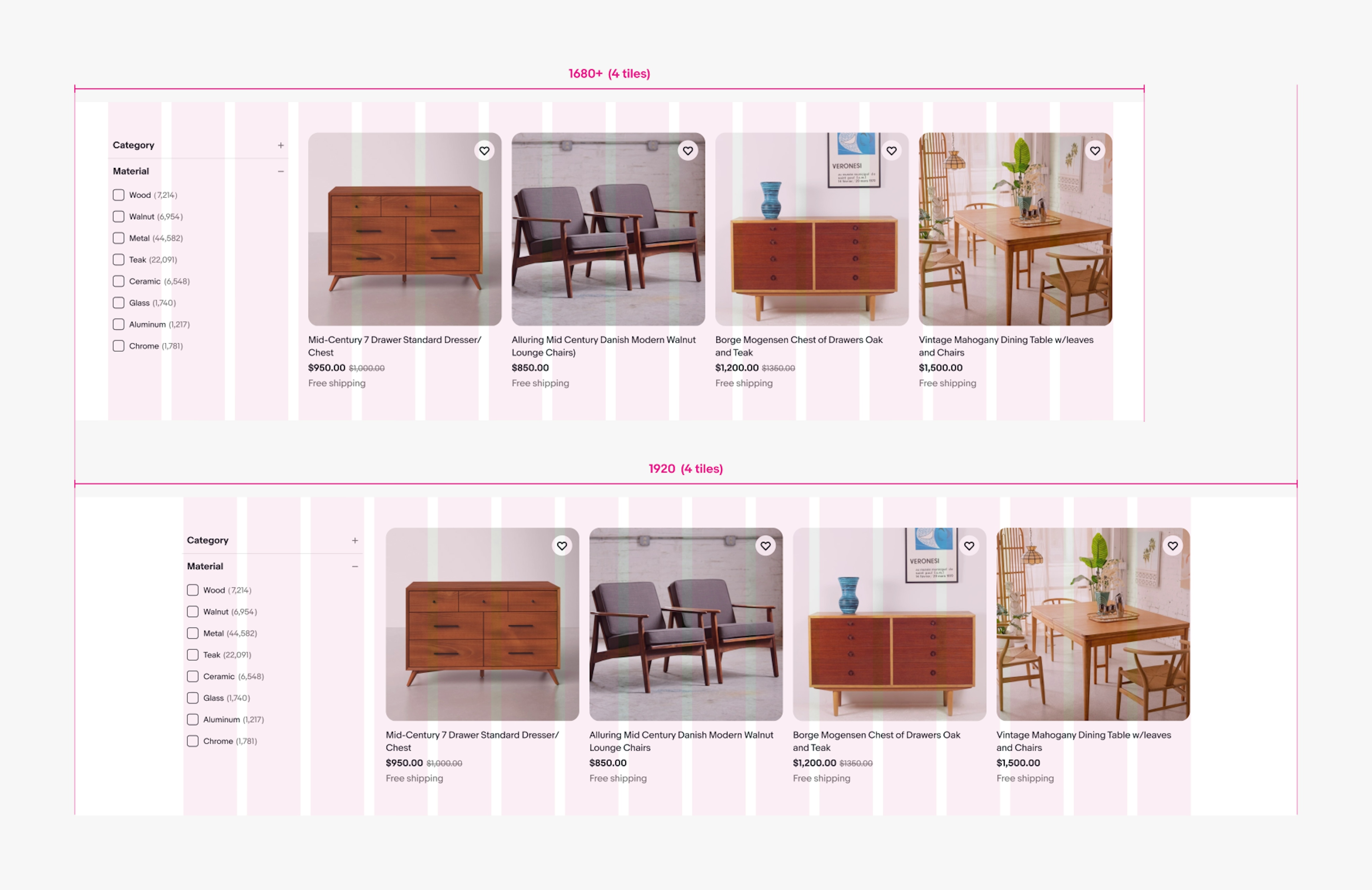 X-Large screen uniform grid layouts with 4 item tiles each.