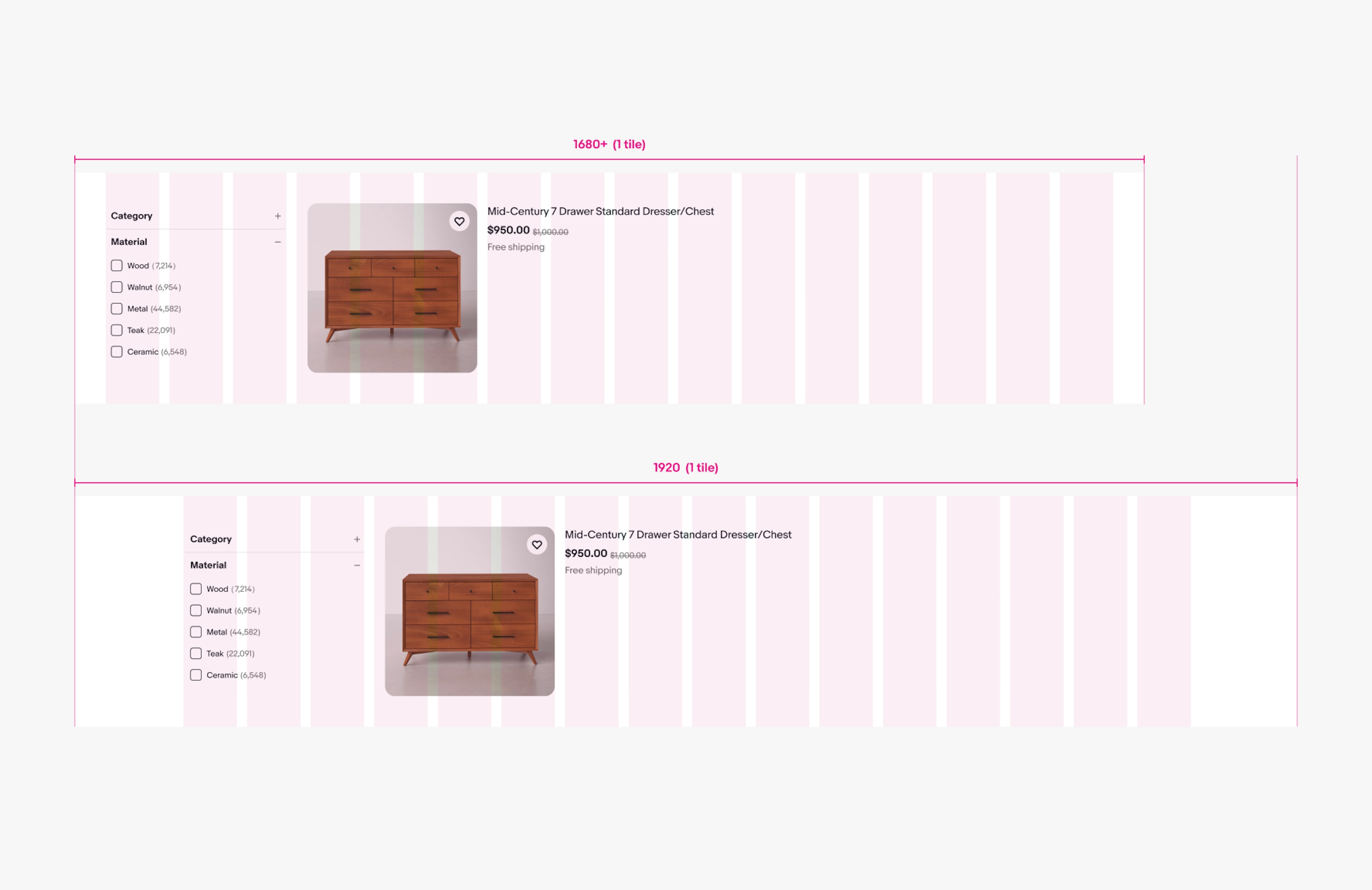 X-Large screen list grid layouts with 1 item tile each.