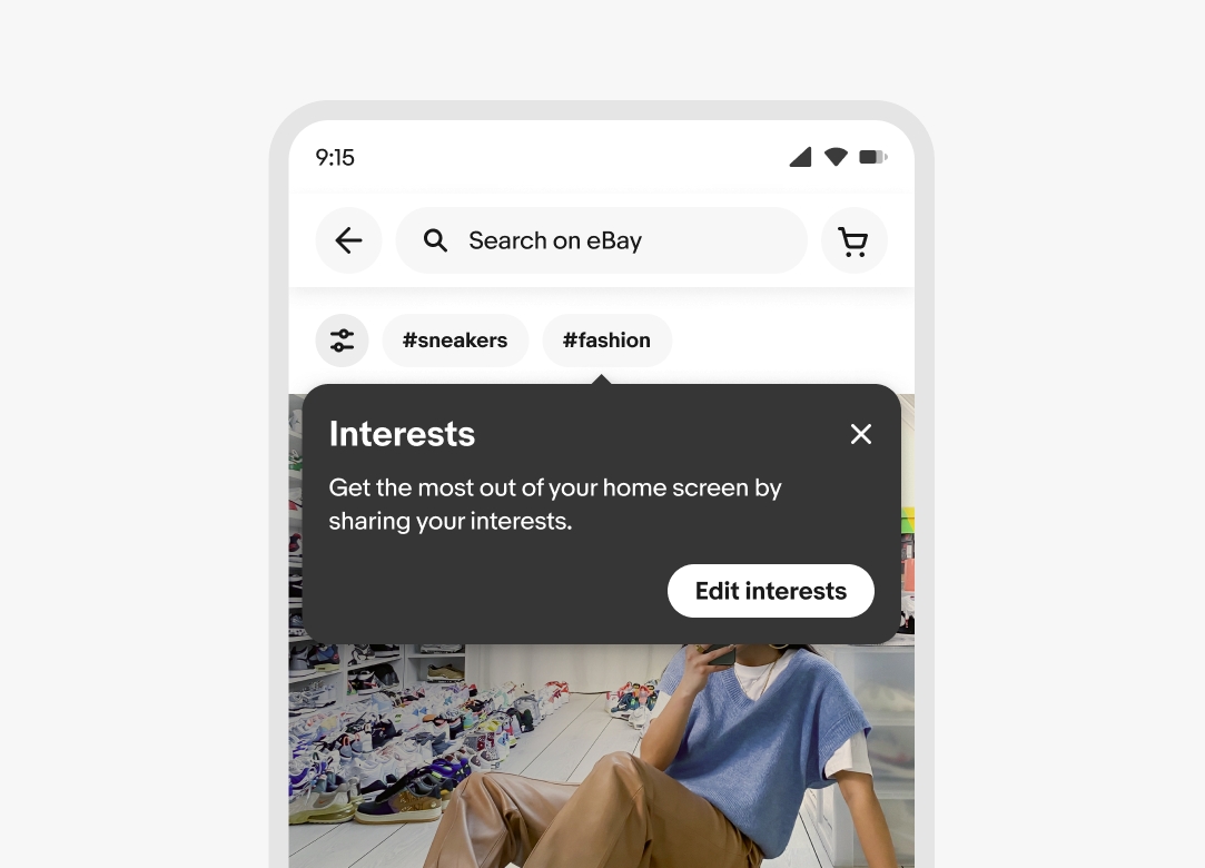 A ‘Interests’ tourtip with an ‘Edit interests’ action button sits below a ‘Customize’ icon button.