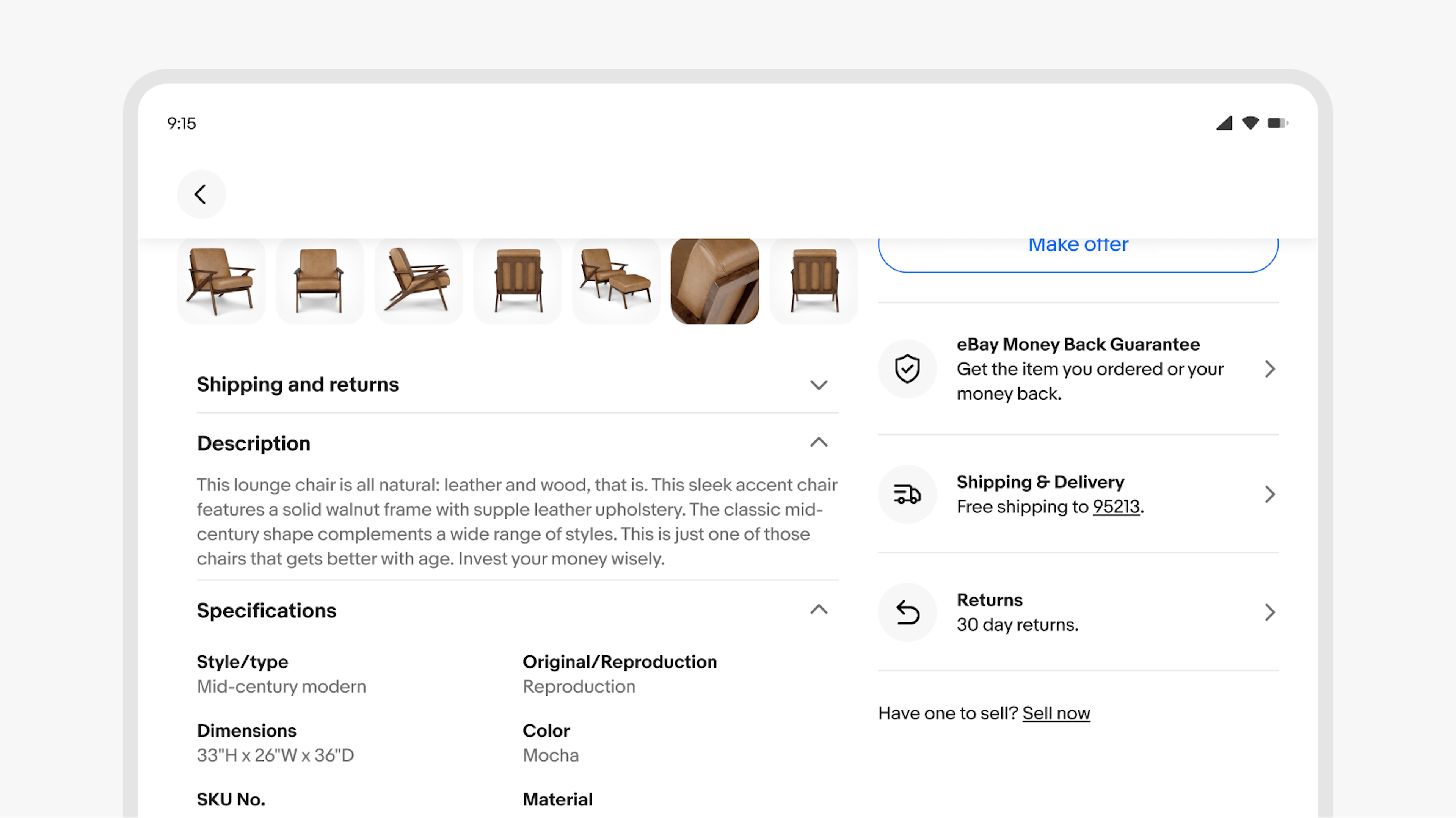 A ‘See more’ Accordion below a ‘Description’ section on an eBay larger page.