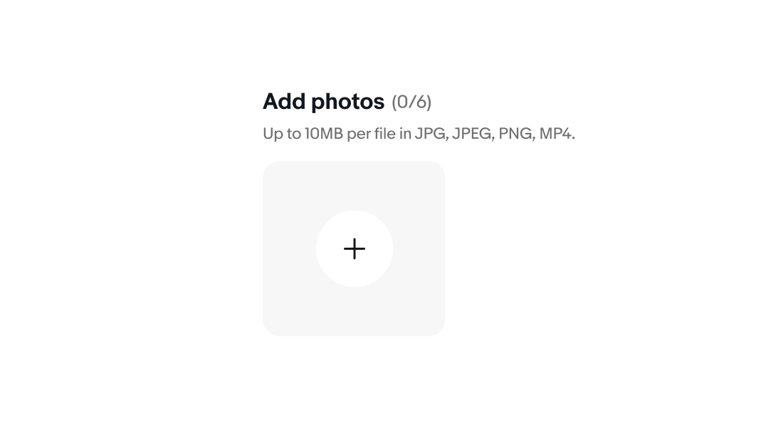 Example of an Add file button with heading above it labeled “Add photos”.