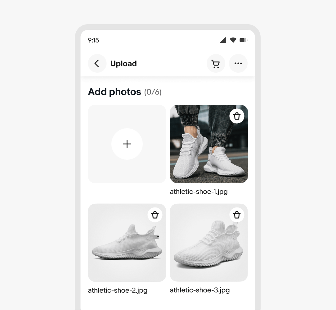 An example of File preview cards with file names placed under each photo.