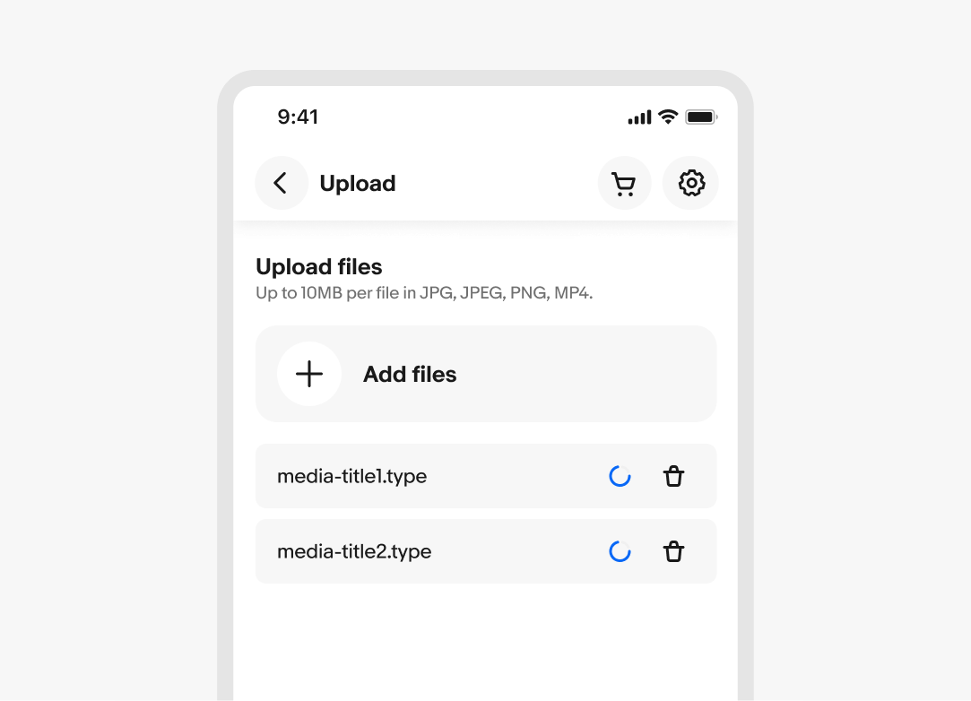 An example of a File list showing two files in the loading state.