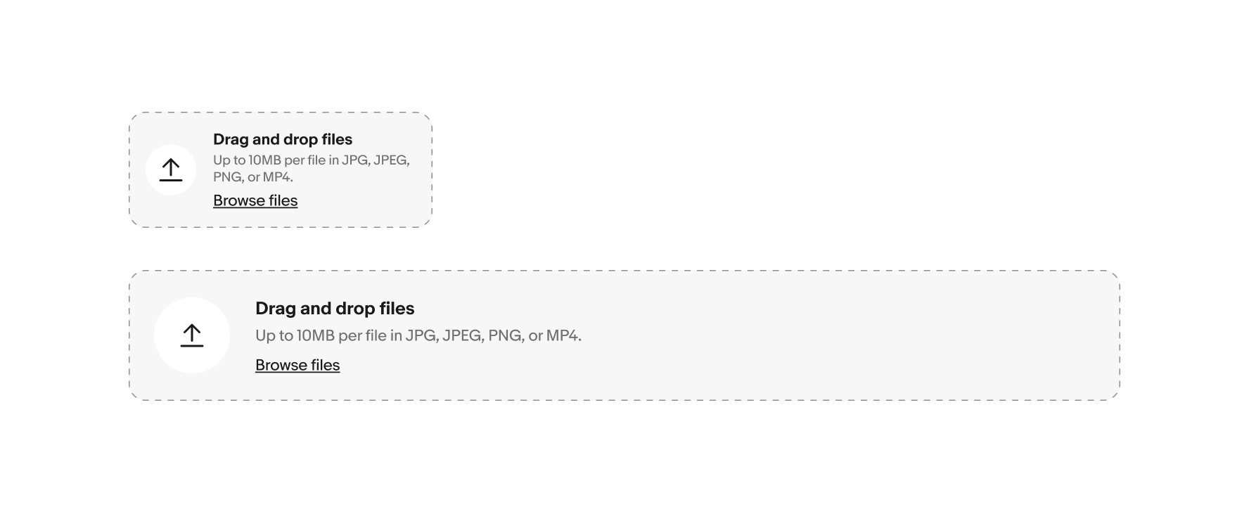 Example File input fields in narrow and wide widths.