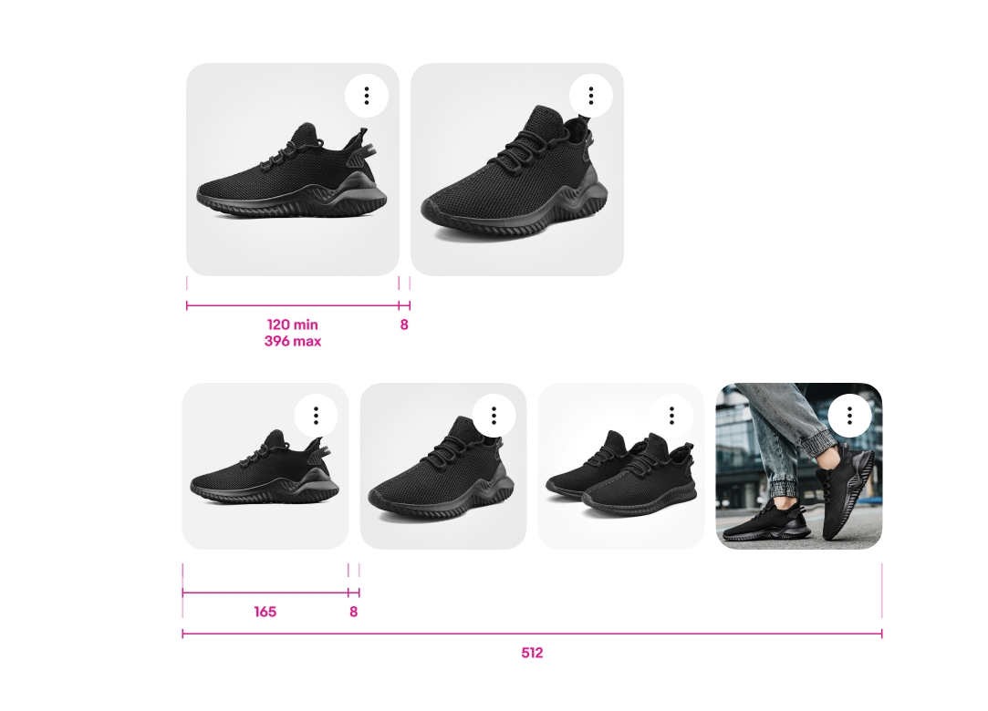 Examples of File preview cards with size specifications.