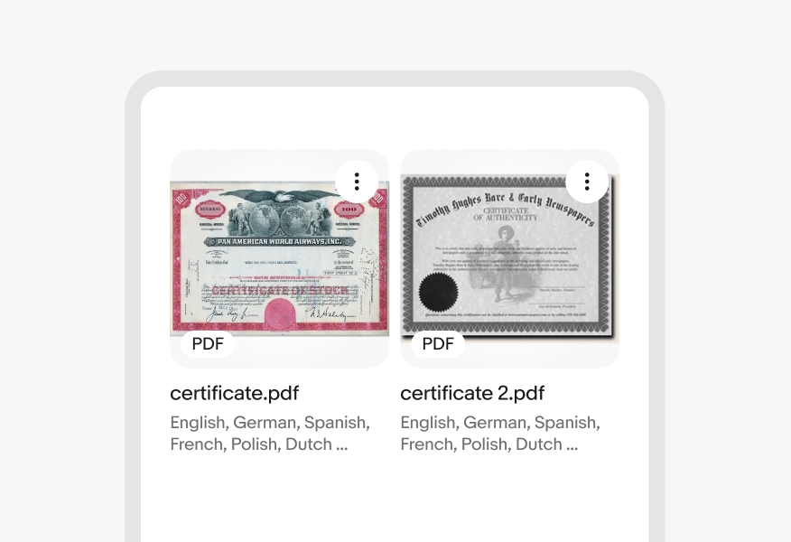 A set of two file preview cards, each with two rows of file description text.