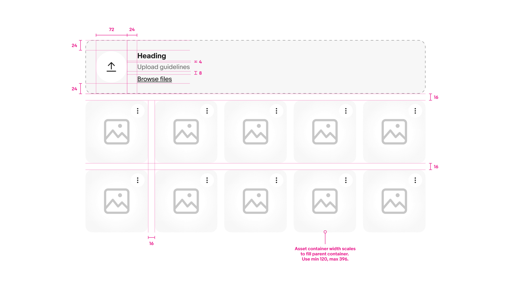 File upload with File input field and File preview card components shown with paddings and spacing specs highlighted.