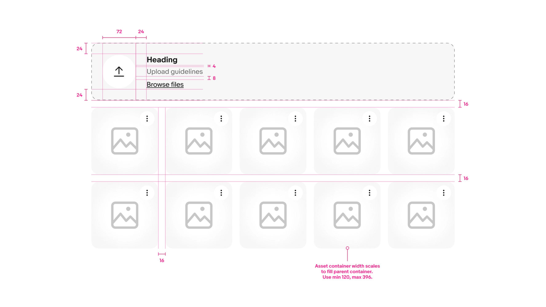 File upload with File input field and File preview card components shown with paddings and spacing specs highlighted.