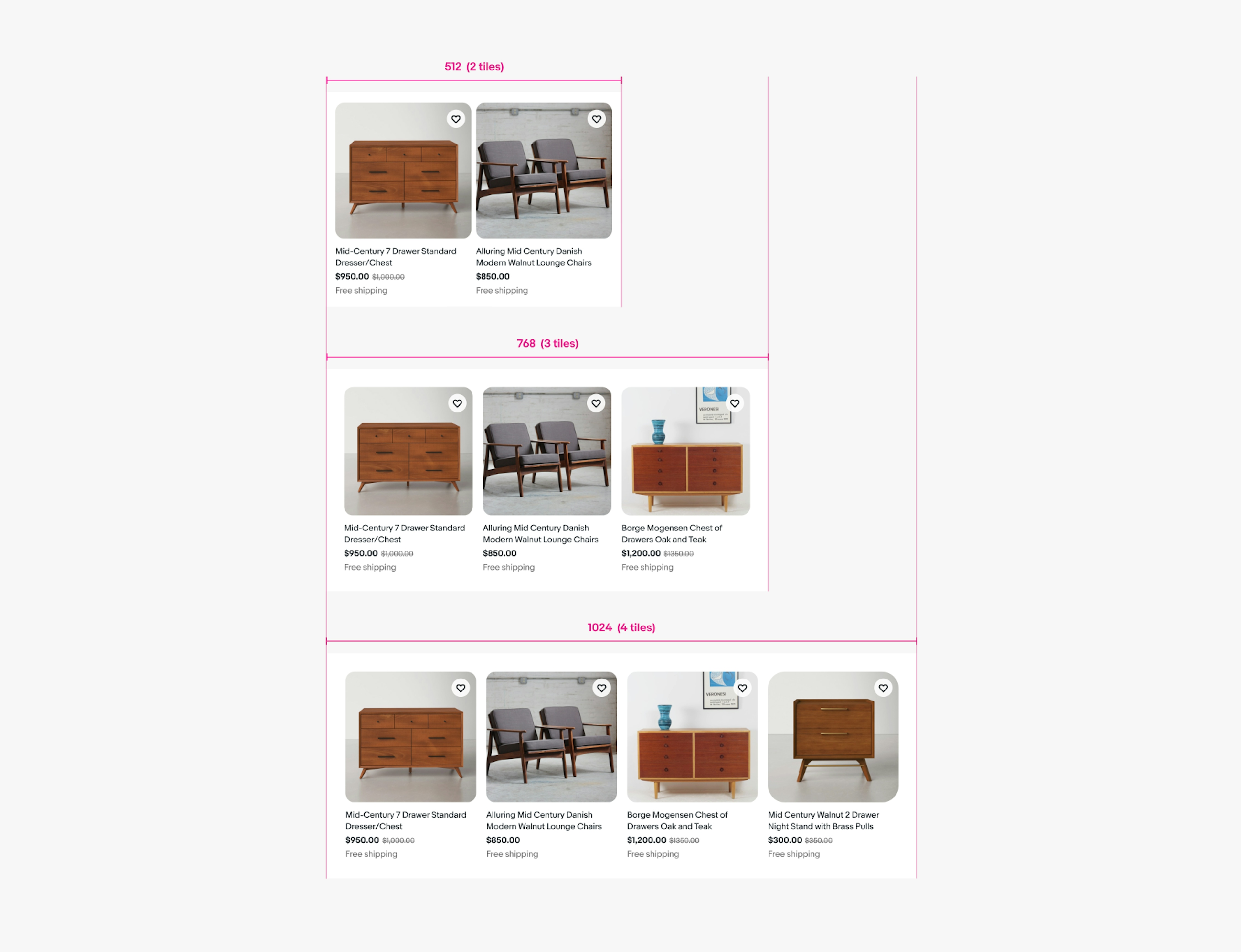 Medium screen uniform grid layouts with 2, 3, and 4 item tiles each.