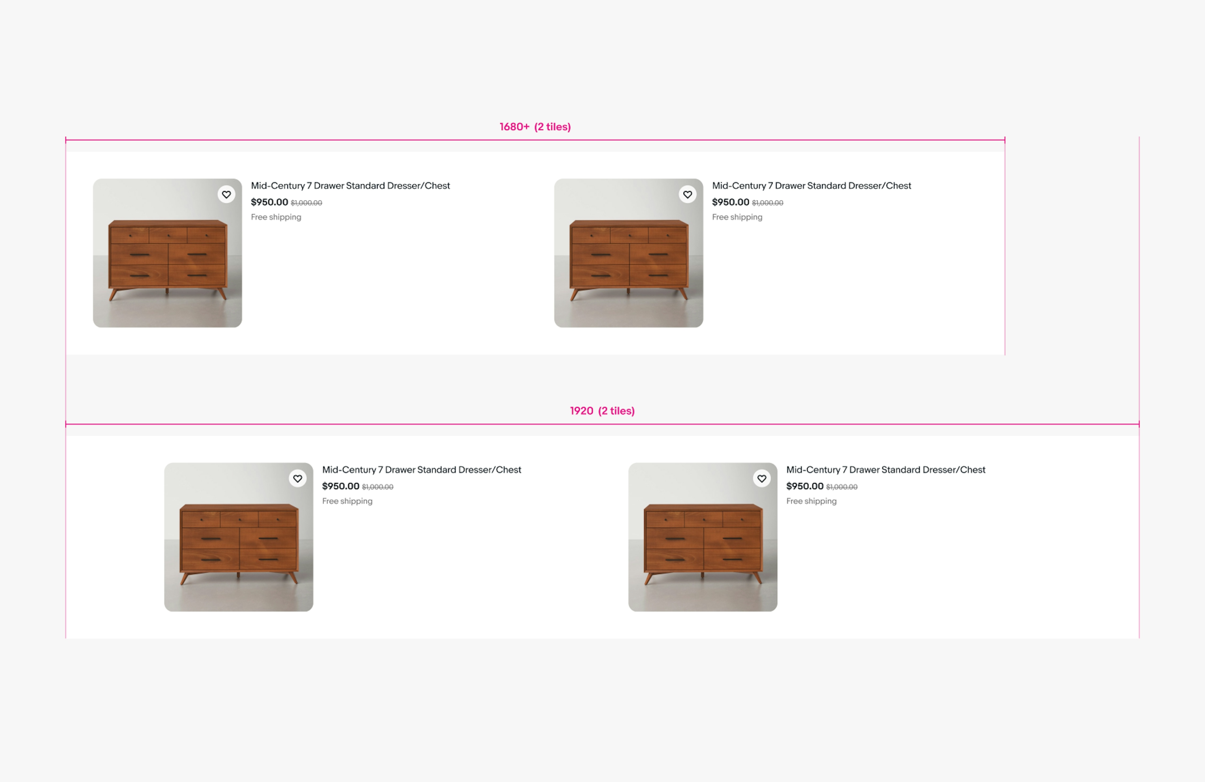 X-Large screen list grid layouts with 2 item tiles each.