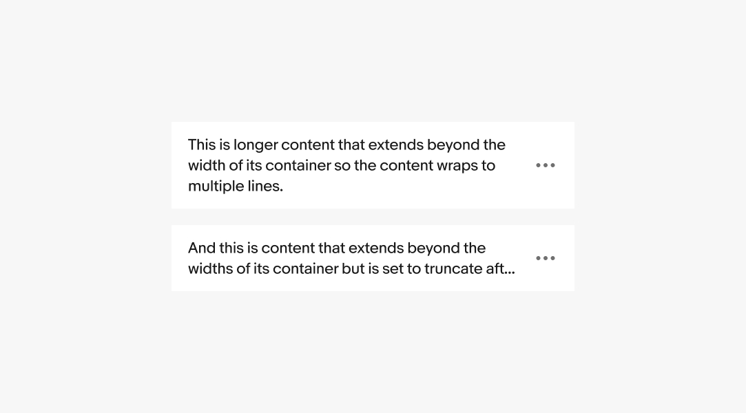 Two list rows exemplifying different text wrapping properties. The first row wraps the text indefinitely. The second row truncates at two lines.