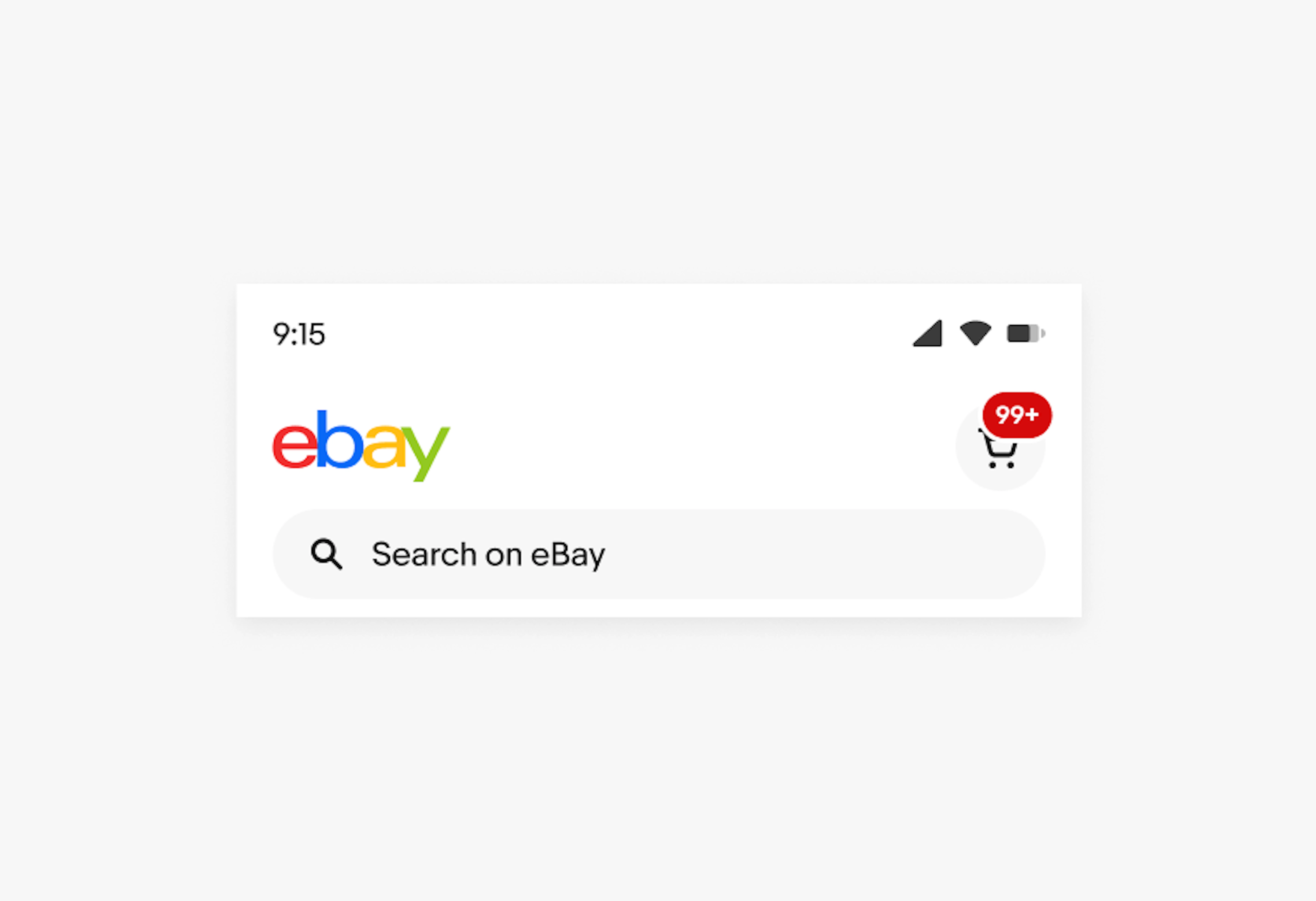 A mobile navigation with an icon button in the top right with a badge. The label value is “99+” which is the max label size.