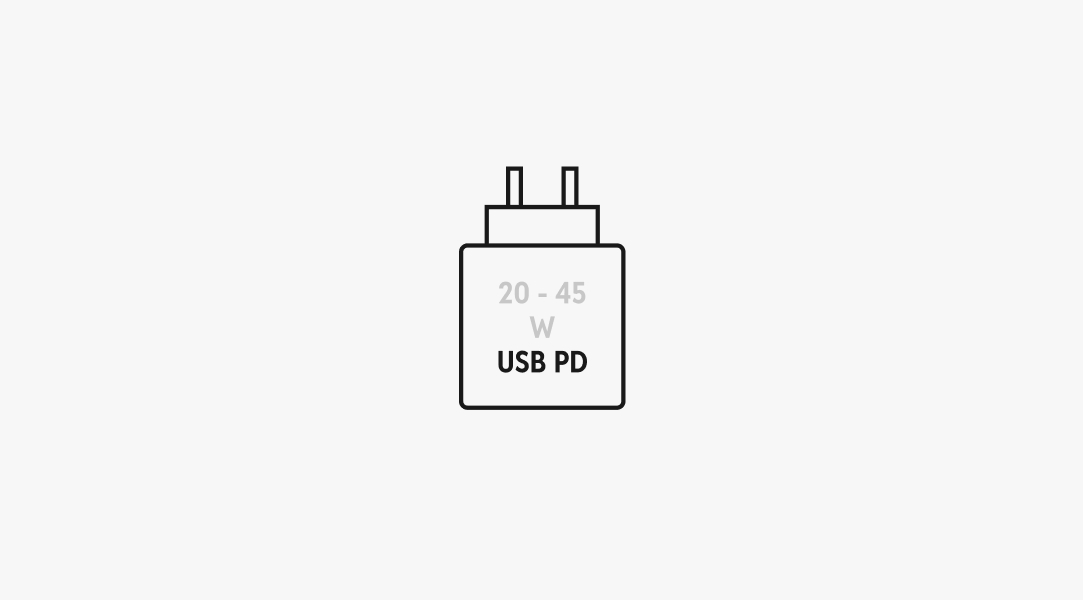 A single CCD charger details pictogram. Fast charging is represented by “USB PD”.