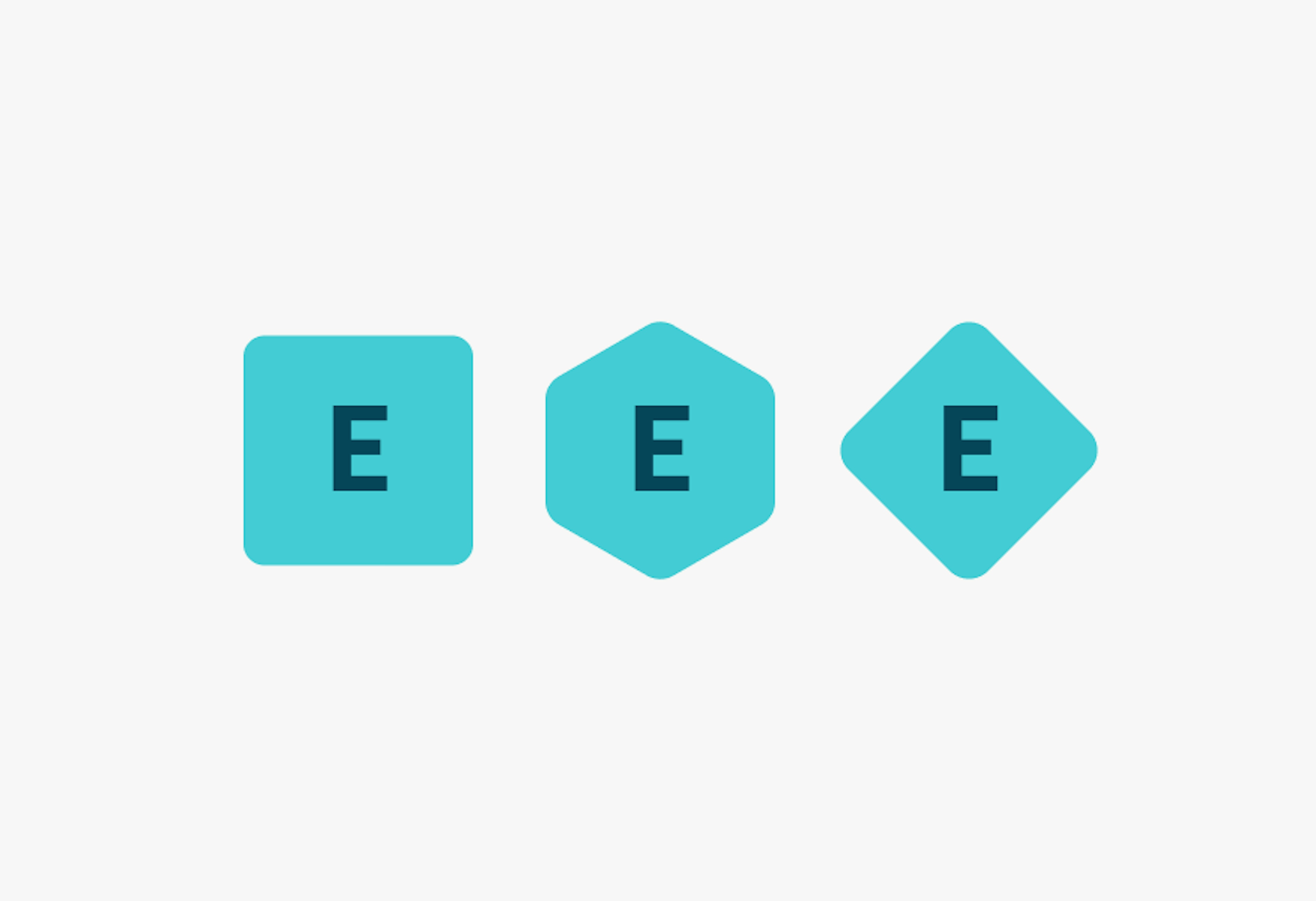 Three dynamic teal avatars in square, hexagon, and diamond shapes.