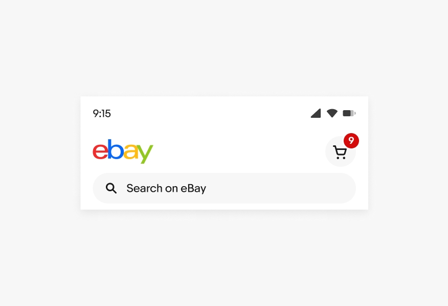 A mobile navigation with an icon button in the top right with a badge.