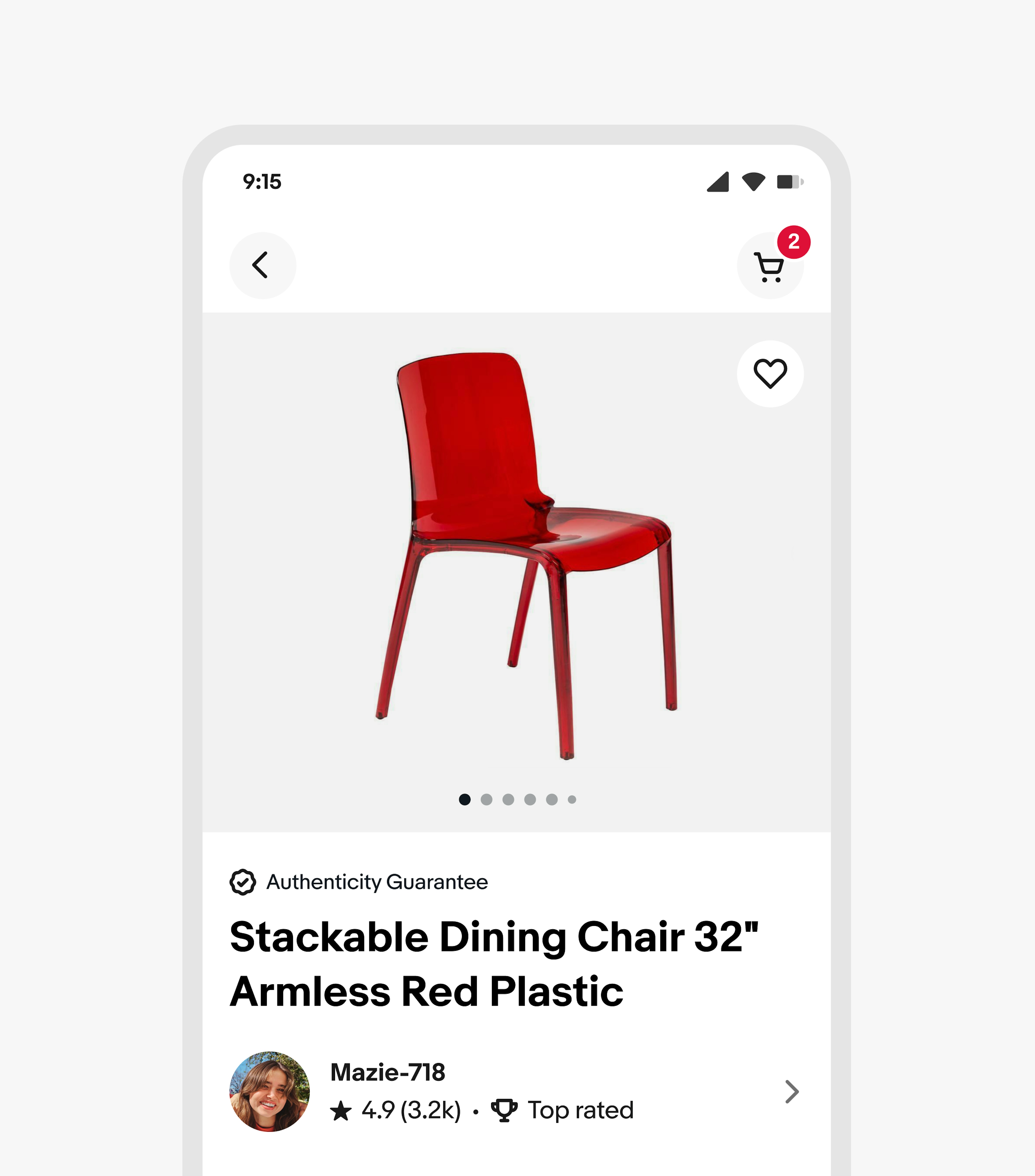 A UI screen featuring a red plastic chair.