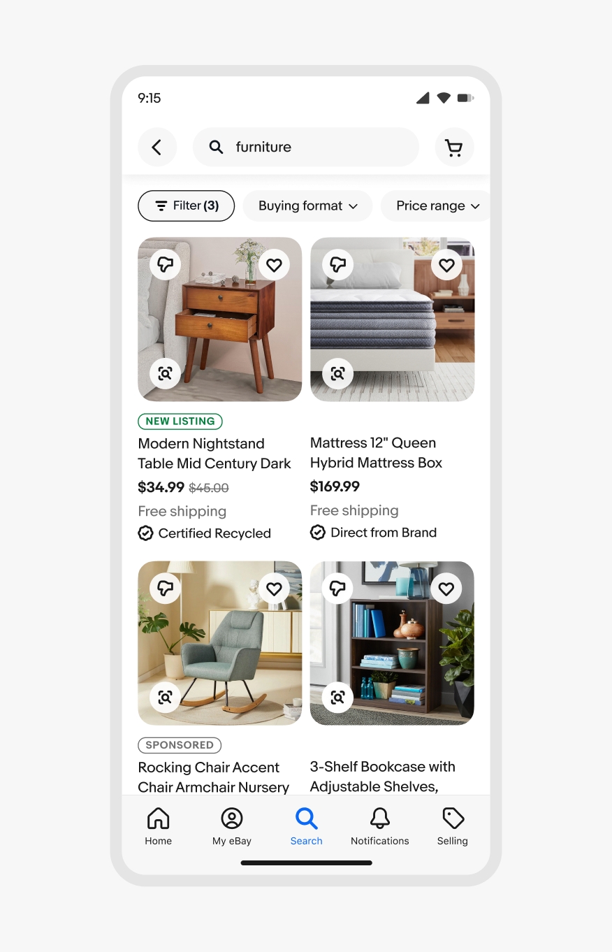 A search results page with too many icons scattered across item tiles.
