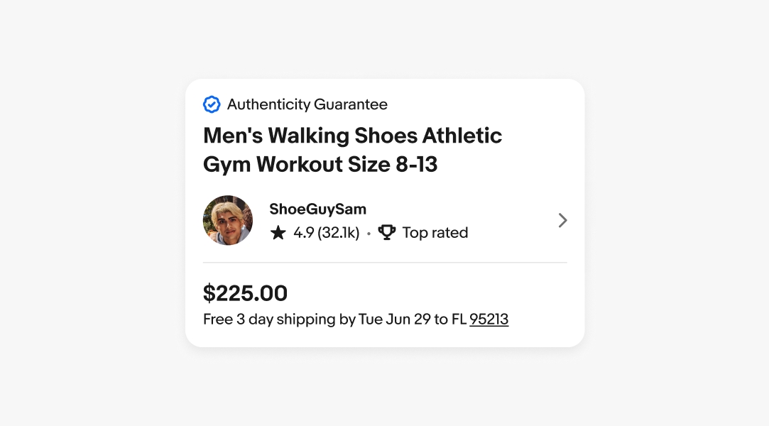 An Authenticity Guarantee program badge placed above an item title. The icon is blue.