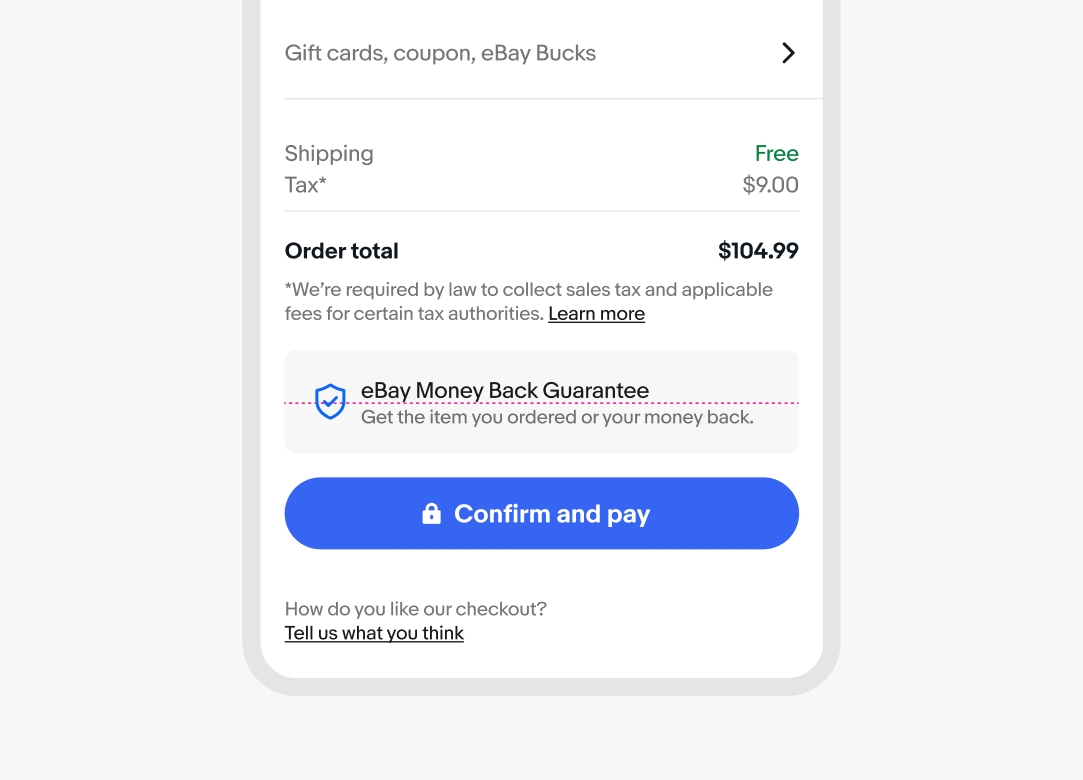 A blue eBay Money Back Guarantee program icon next to two lines of text. The icon is middle aligned.