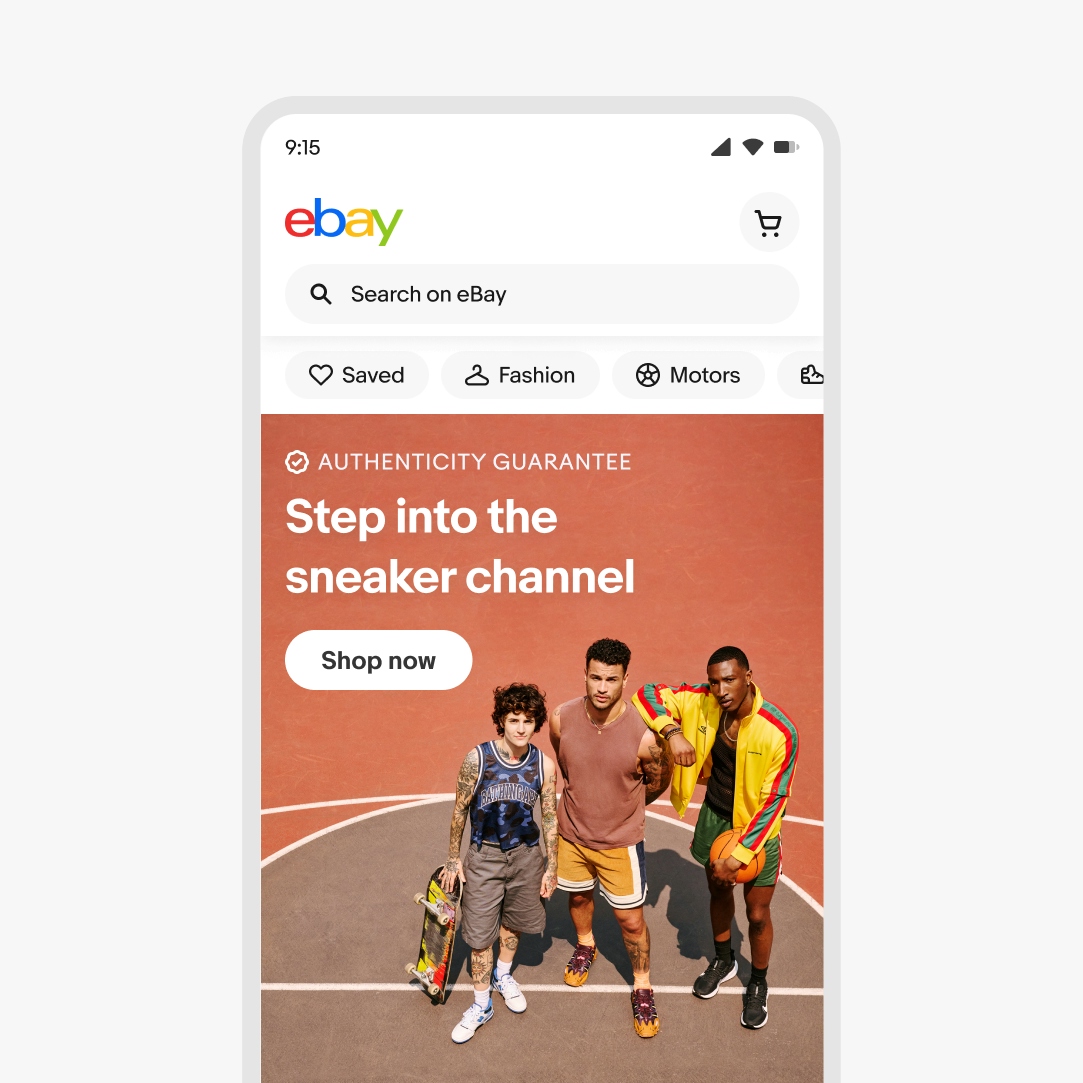 A home page mobile design with Authenticity Guarantee in the overline of a banner.