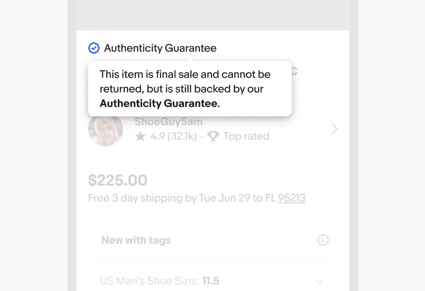 A tooltip popup placed beneath a program badge lockup.
