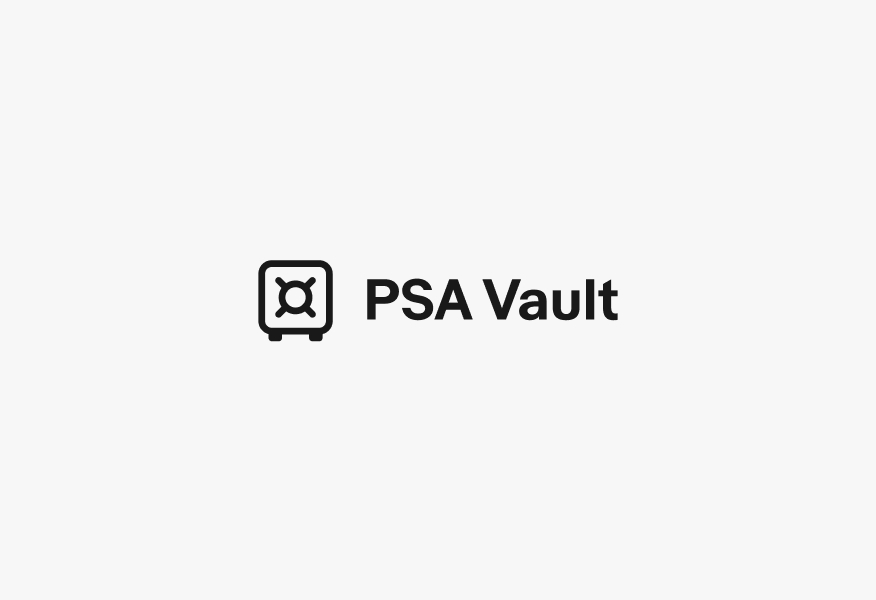 A PSA Vault program badge lockup, but the text is bold.