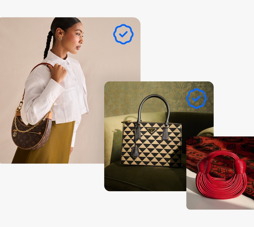 A stack of images with outlined Authenticity Guarantee icons placed on top.