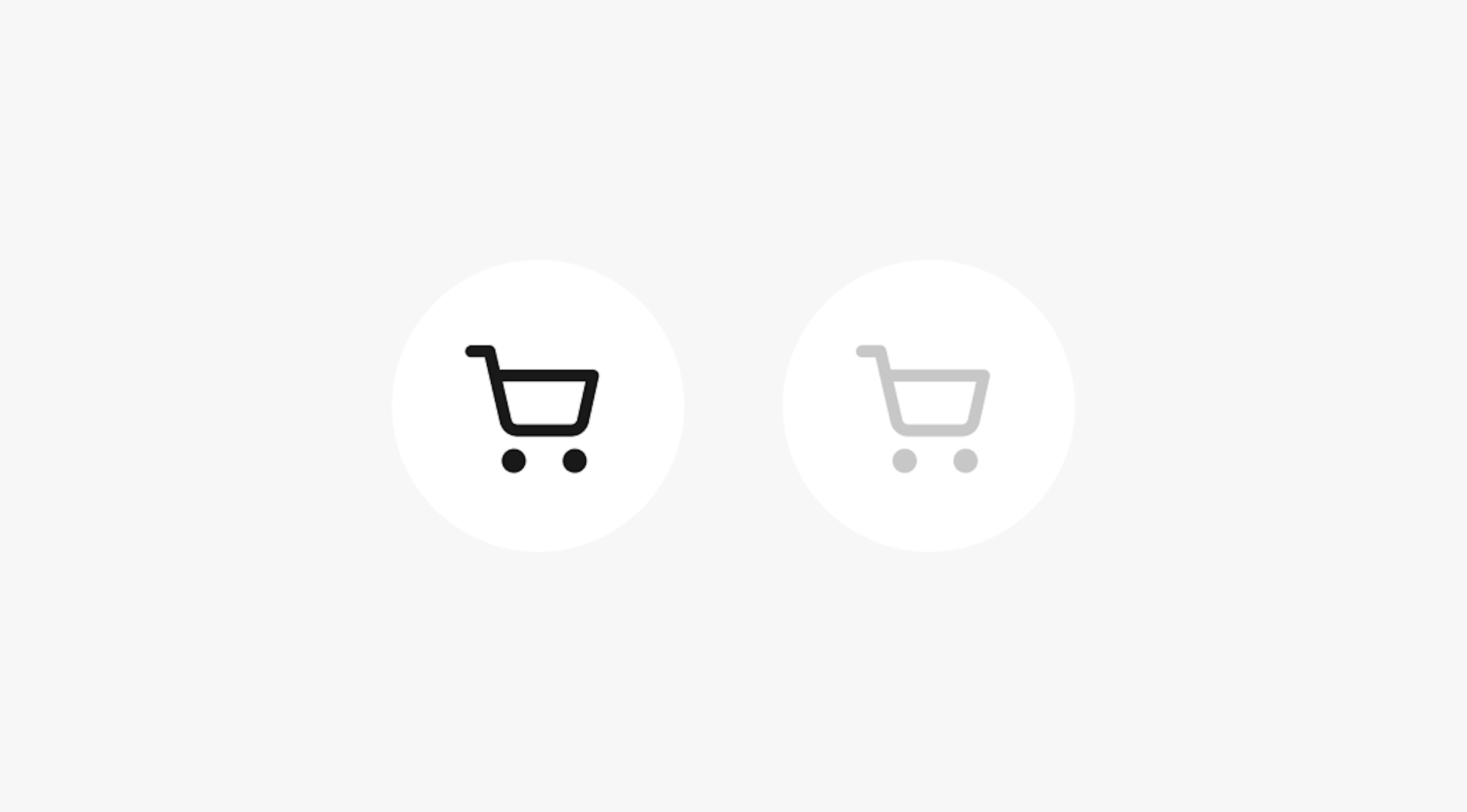 Two icon buttons with a cart icon inside. The left uses the foreground primary token, and the right uses the foreground disabled token.