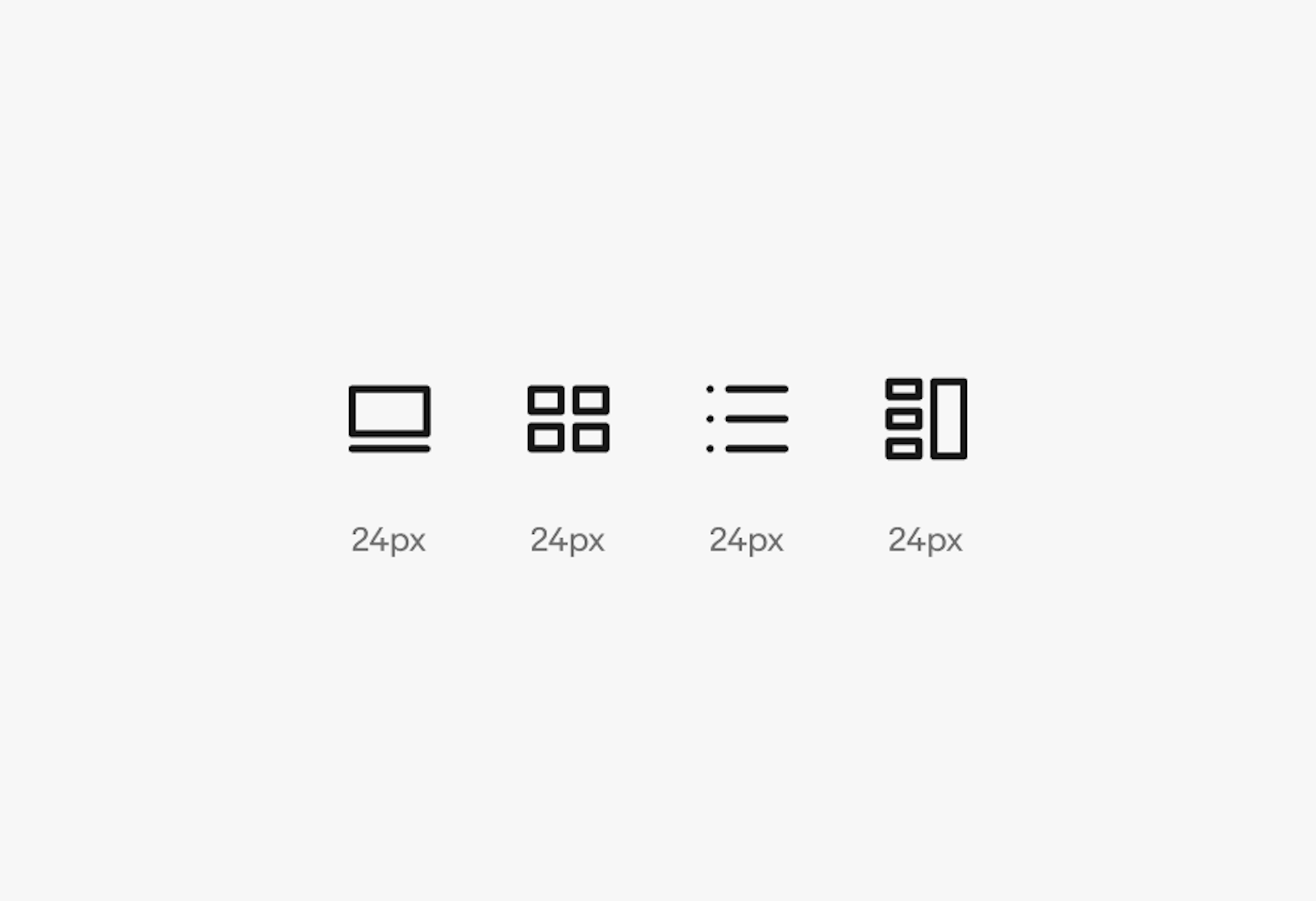 Four grid icons in a row. All are 24px in size.