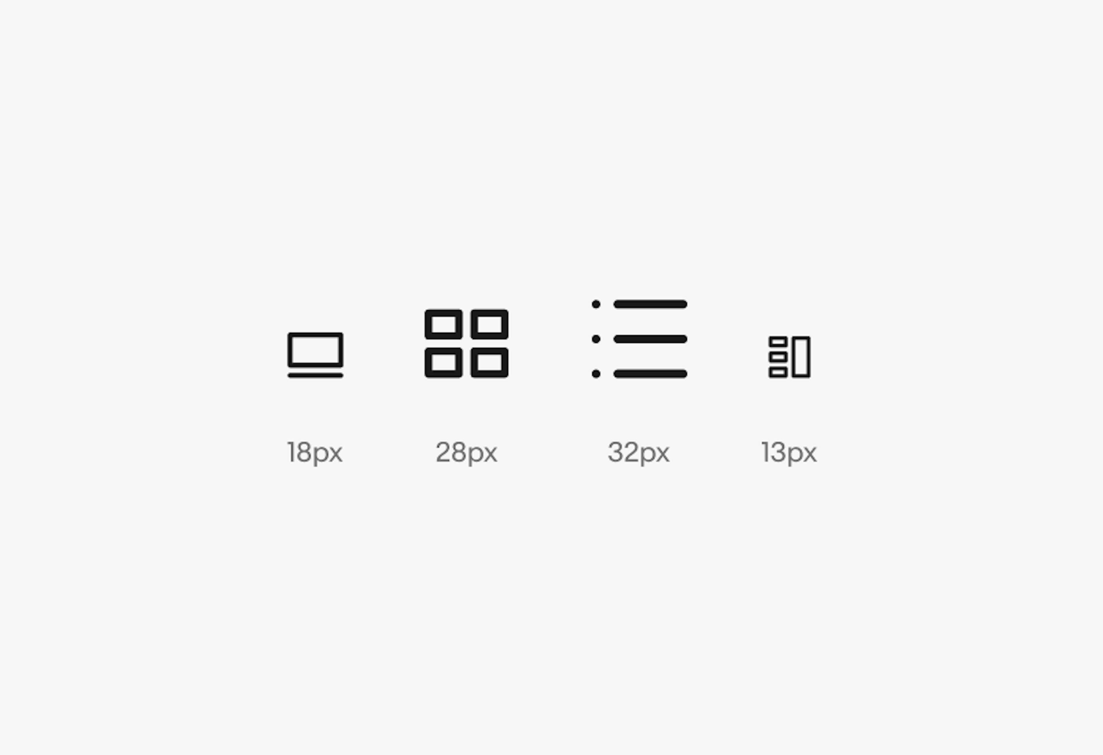 Four grid icons in a row. They have all been resized to the arbitrary sizes: 18, 28, 32, 13px.